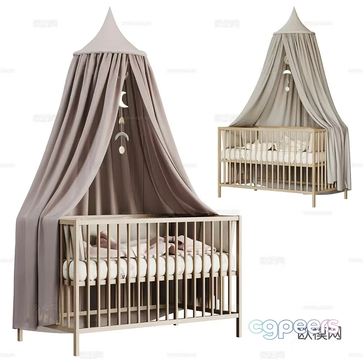 Modern creamy wind with canopy crib 3d model