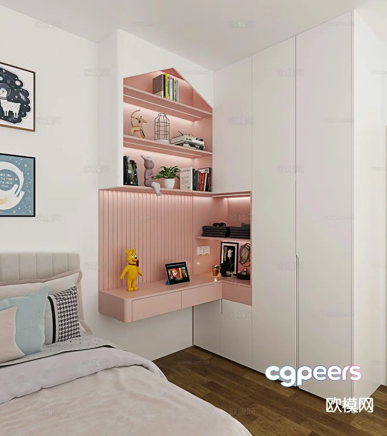 Children’s wardrobe desk integrated cabinet 3D model
