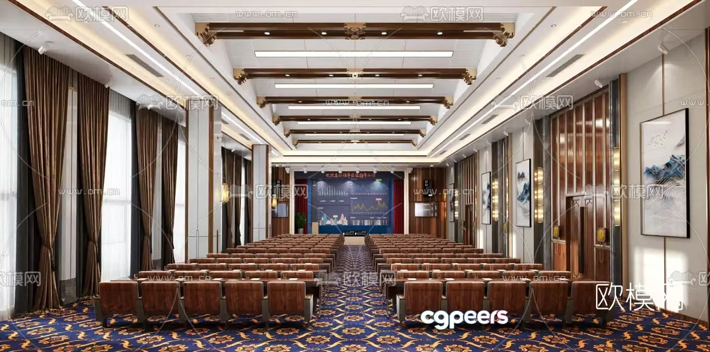 New Chinese style light luxury hotel conference room 3D model