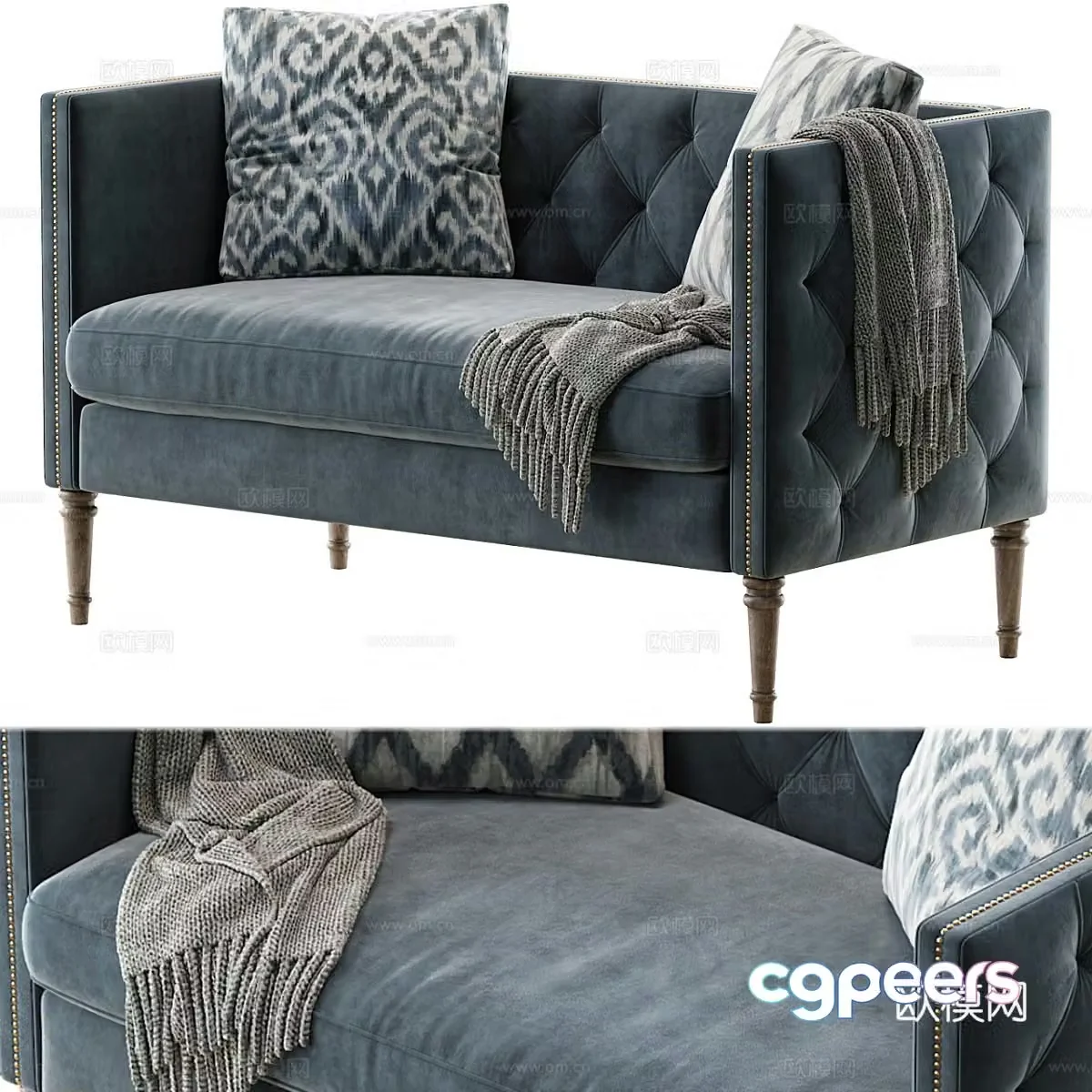 Simple European double sofa 3d model