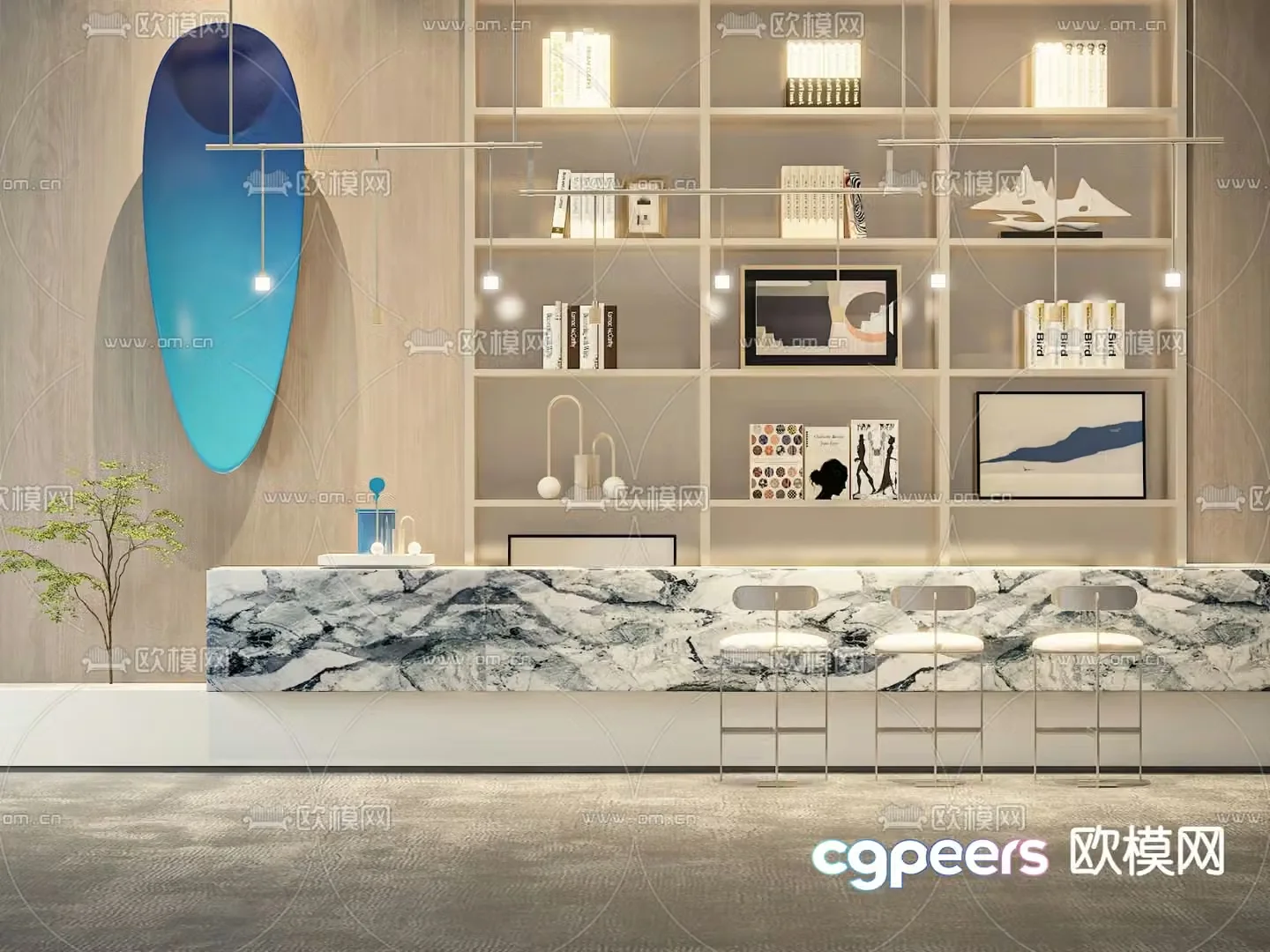 Modern front desk reception desk information desk 3d model