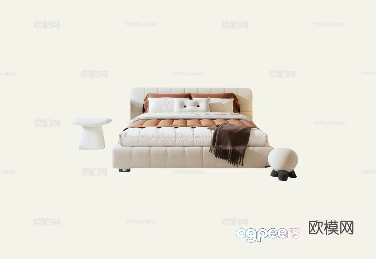 Modern Italian double bed cloth bed leather bed 3d model