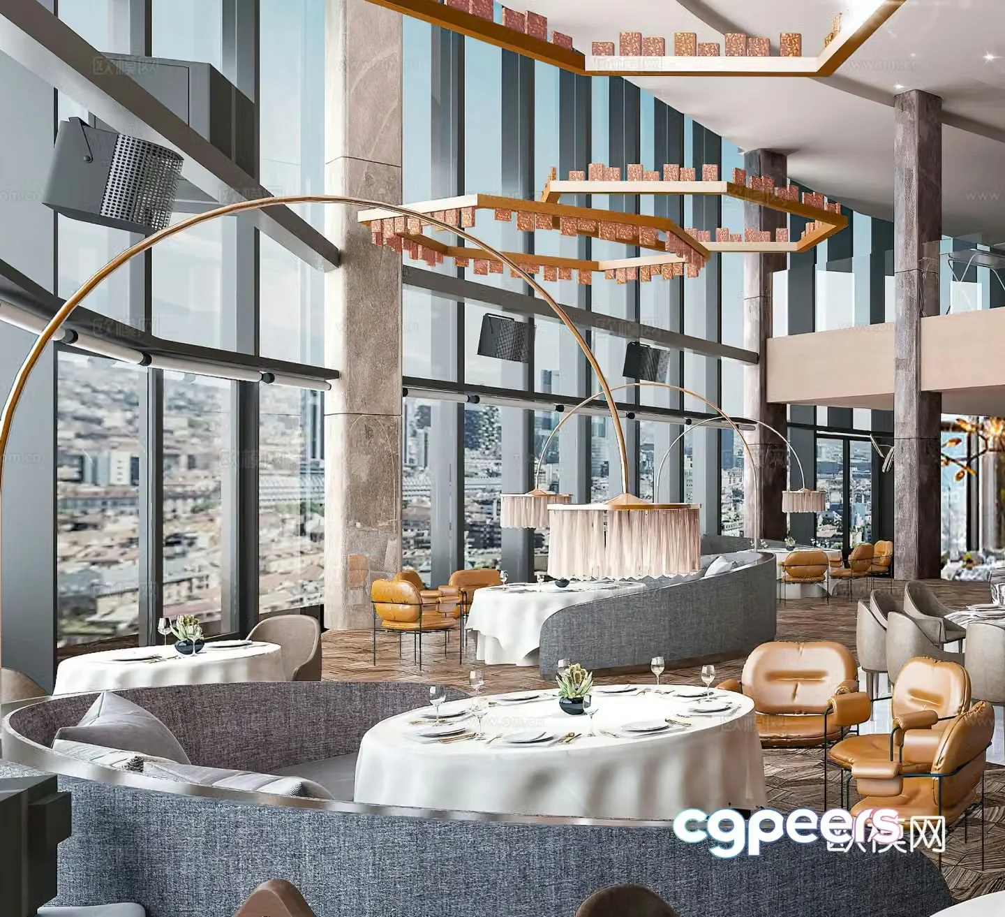 Modern restaurant Tea restaurant Hotel Round booth dining table Round dining table Western restaurant Lobby 3D model