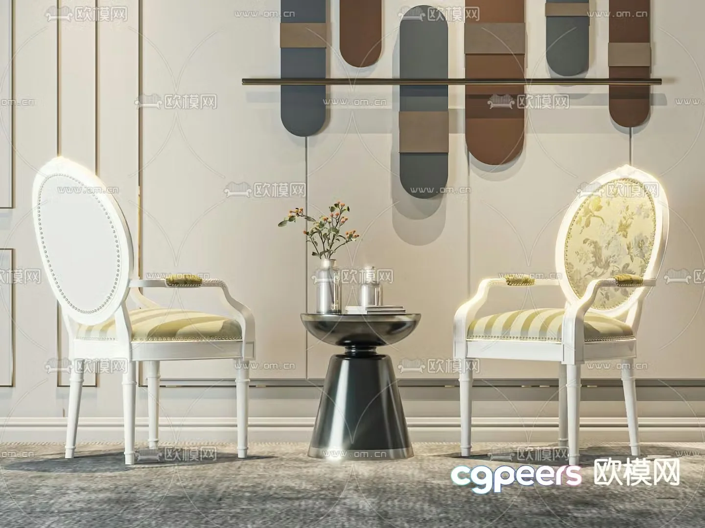 Simple European chair leisure chair table 3d model