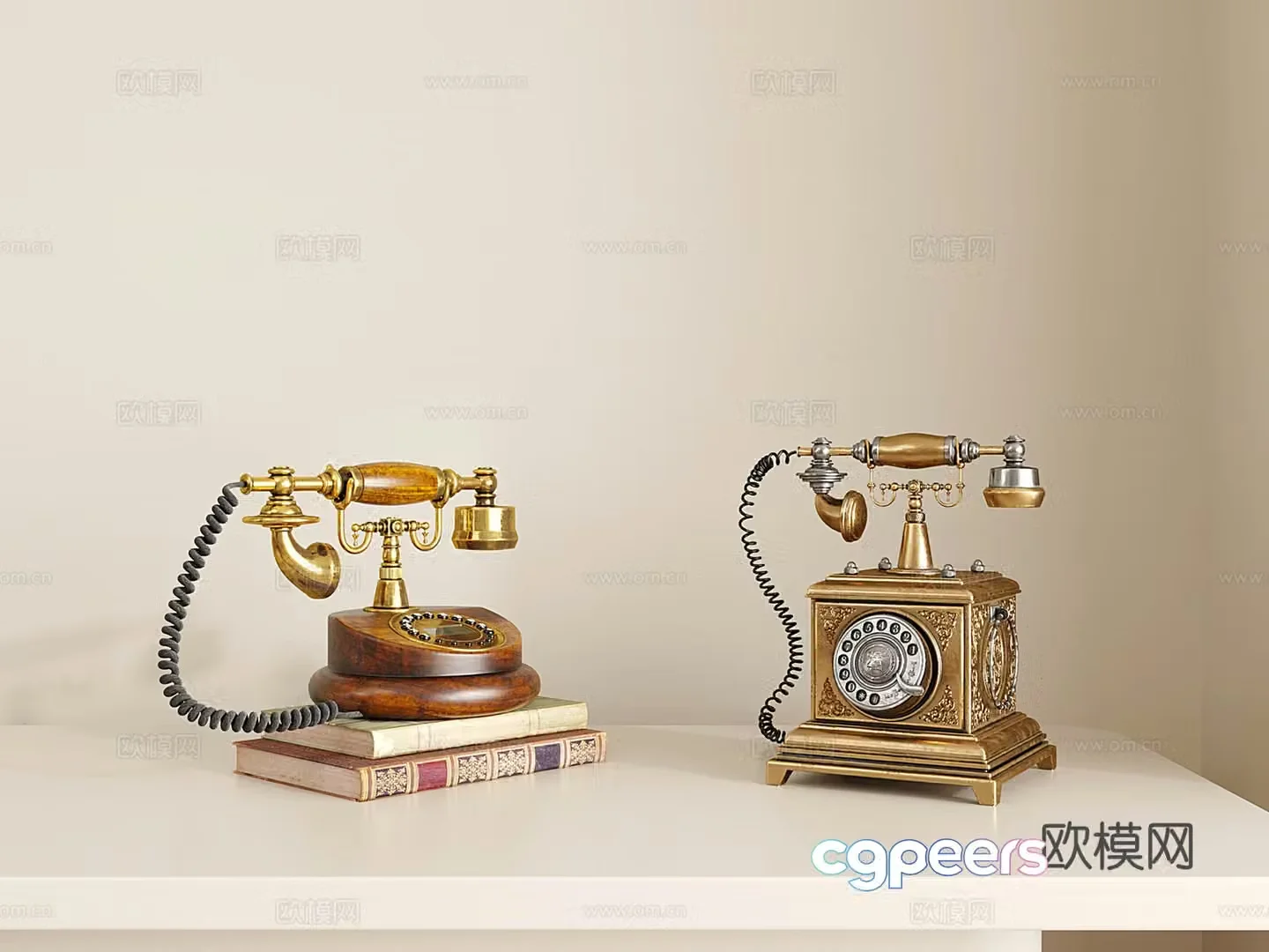 French retro vintage telephone landline nostalgic telephone communication equipment dial phone 3d model