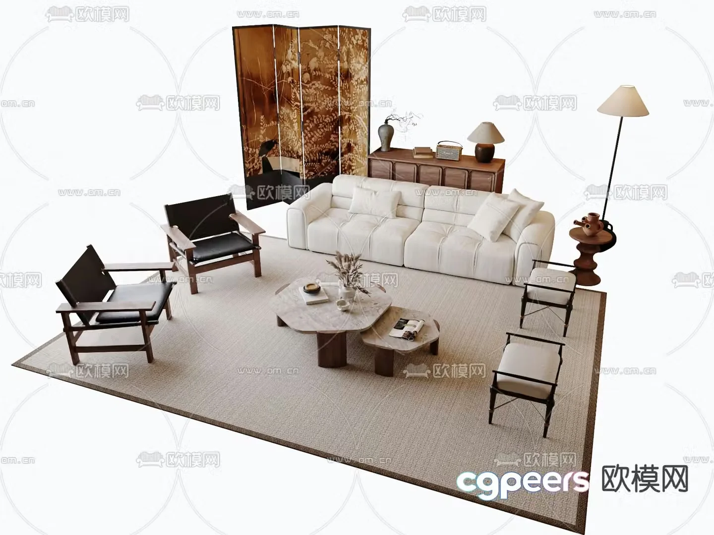 Middle style combination sofa 3D model