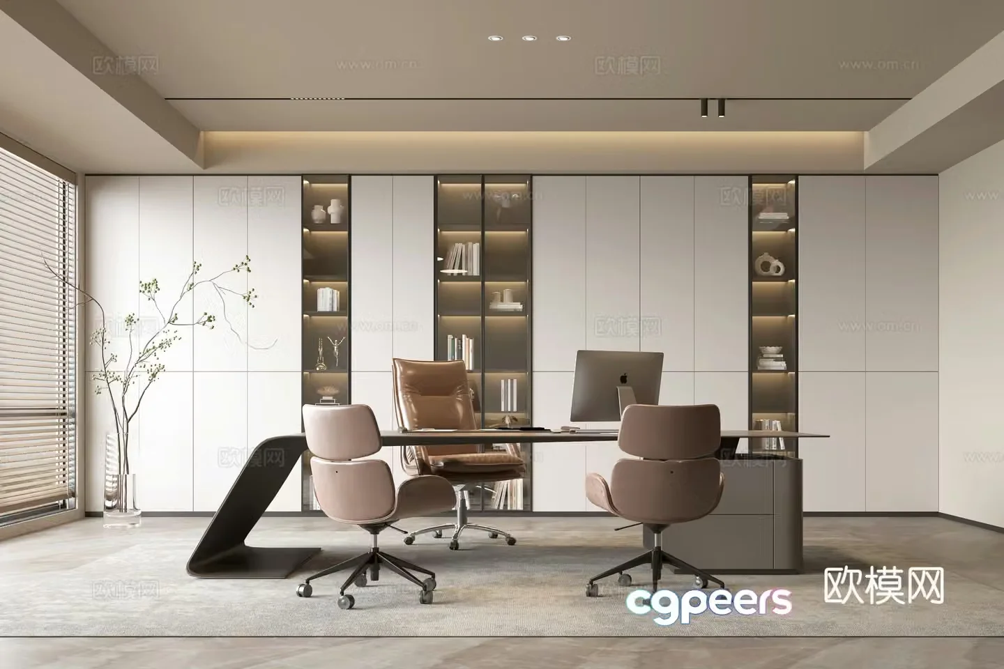 Modern minimalist office ins wind background wall bookcase office bookcase bookcase background wall 3d model