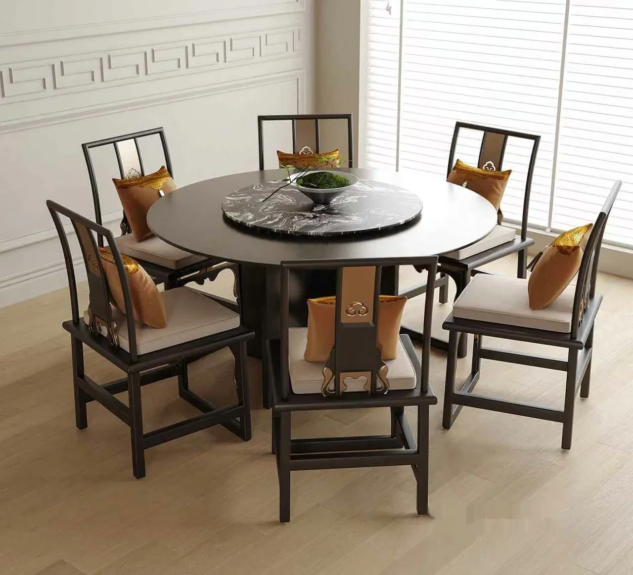 A Round Dining Table With Six Chairs 3D Model – 1642 – VRAY Render
