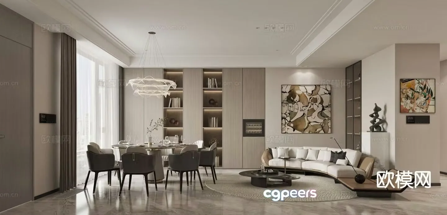 Italian light luxury restaurant open study 3D model