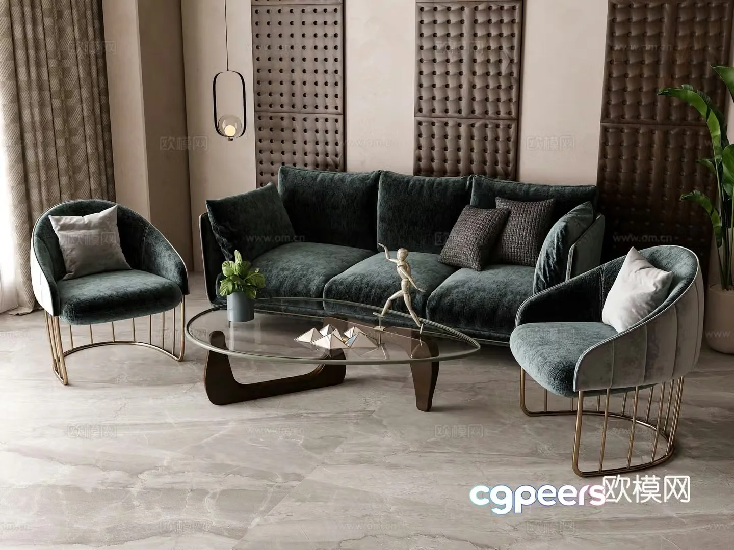 Modern sofa coffee table combination 3D model