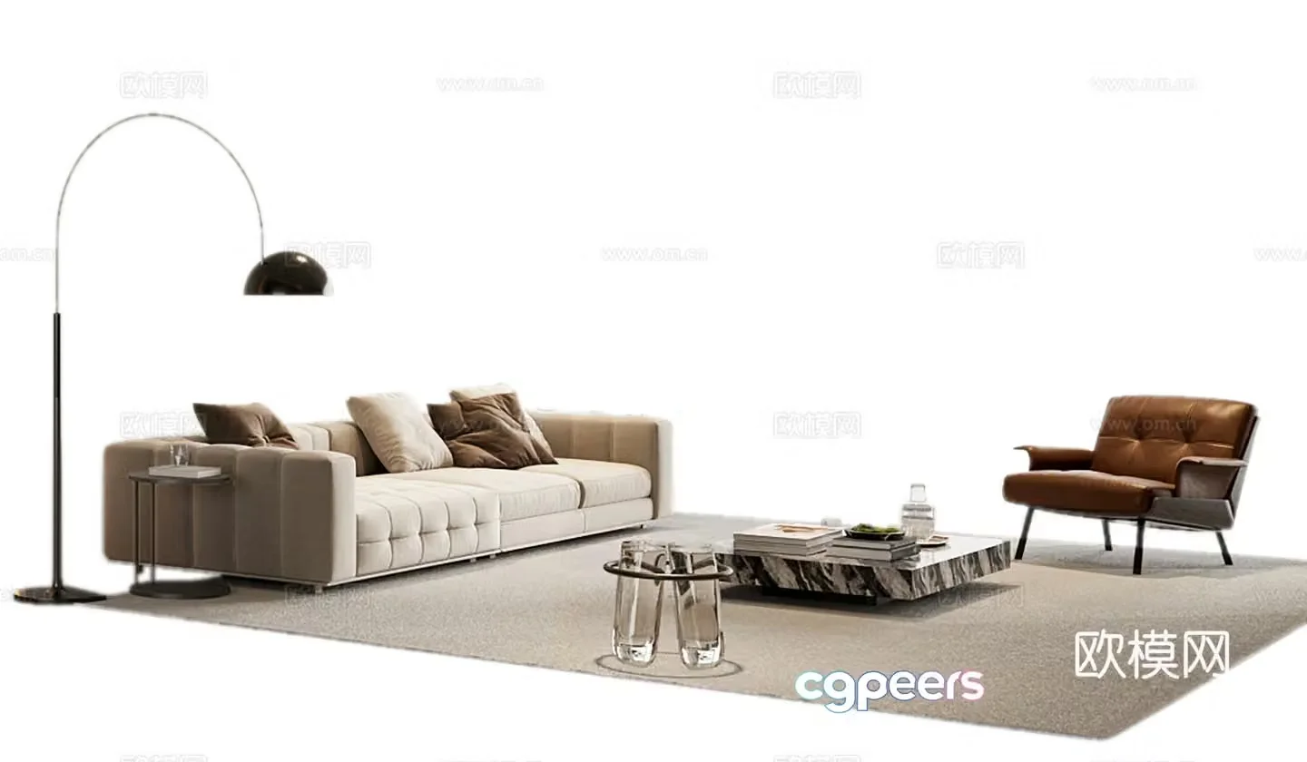 Modern sofa coffee table combination sofa 3d model