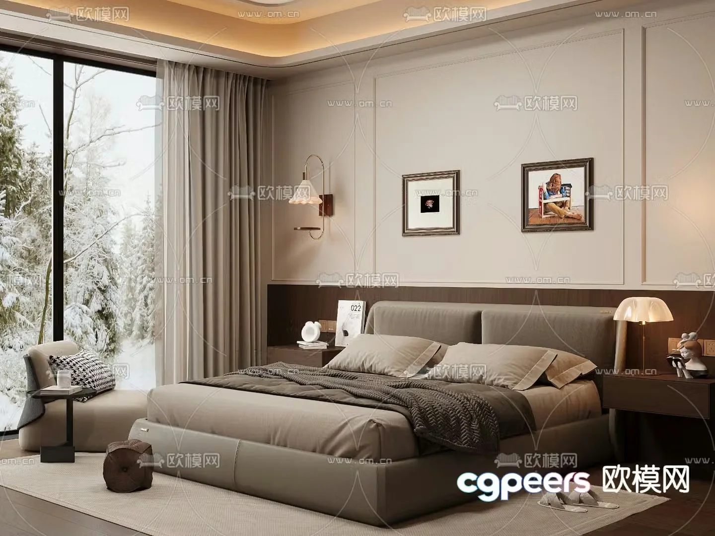 Modern double bed 3d model