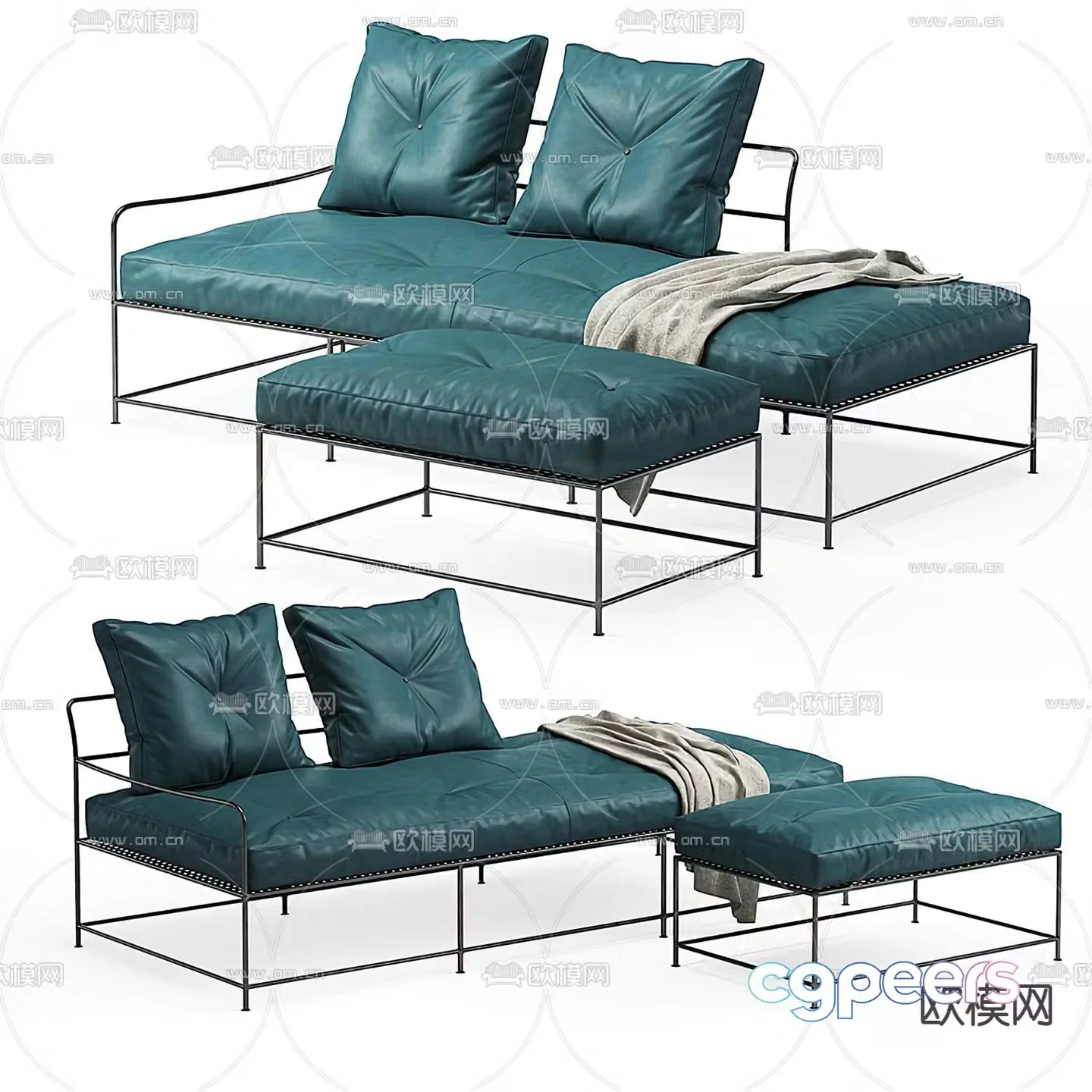 BAXTER wrought iron sofa chaise longue 3d model