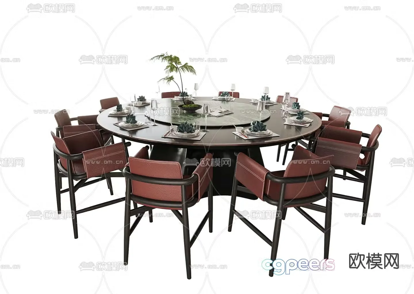 New Chinese style dining table and chairs round dining table 3d model