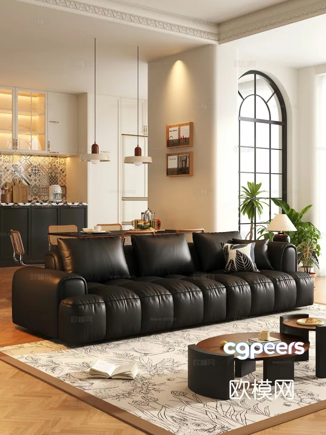 French medieval style living room multi-person sofa 3D model