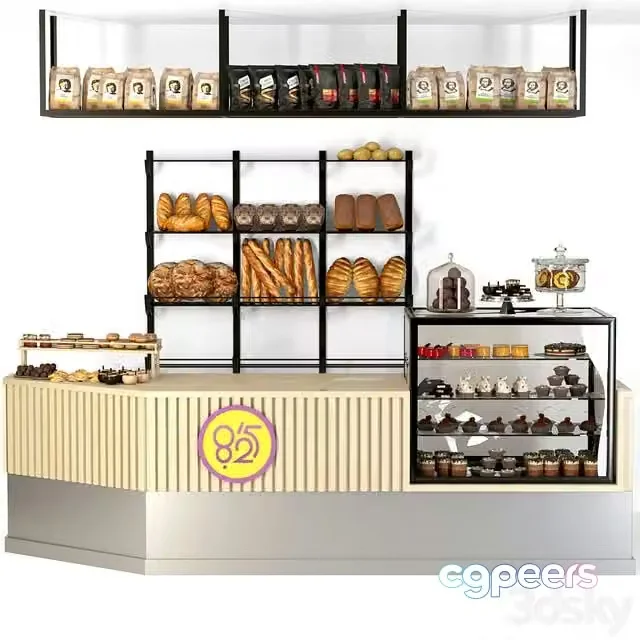 3ds Max Free – Coffee point in loft style with a showcase with desserts and fresh pastries