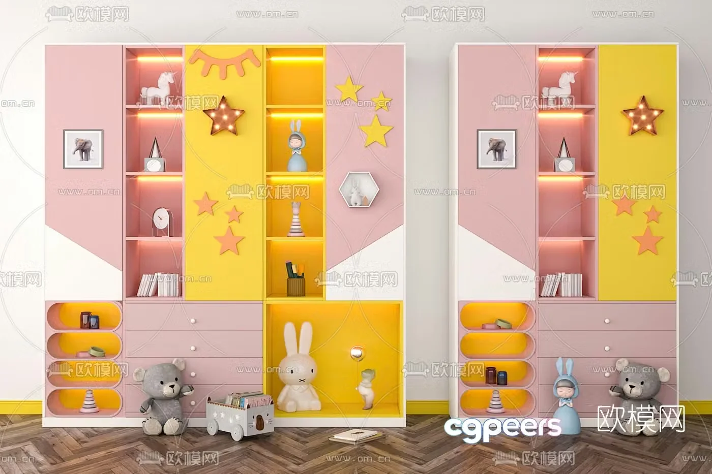 Modern children’s bookcase decorative cabinet 3d model