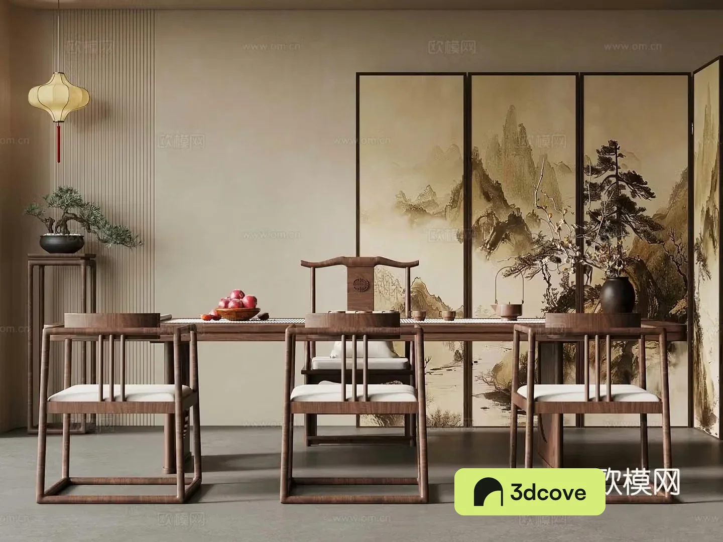 New Chinese-style tea table and chairs screen chandelier lantern