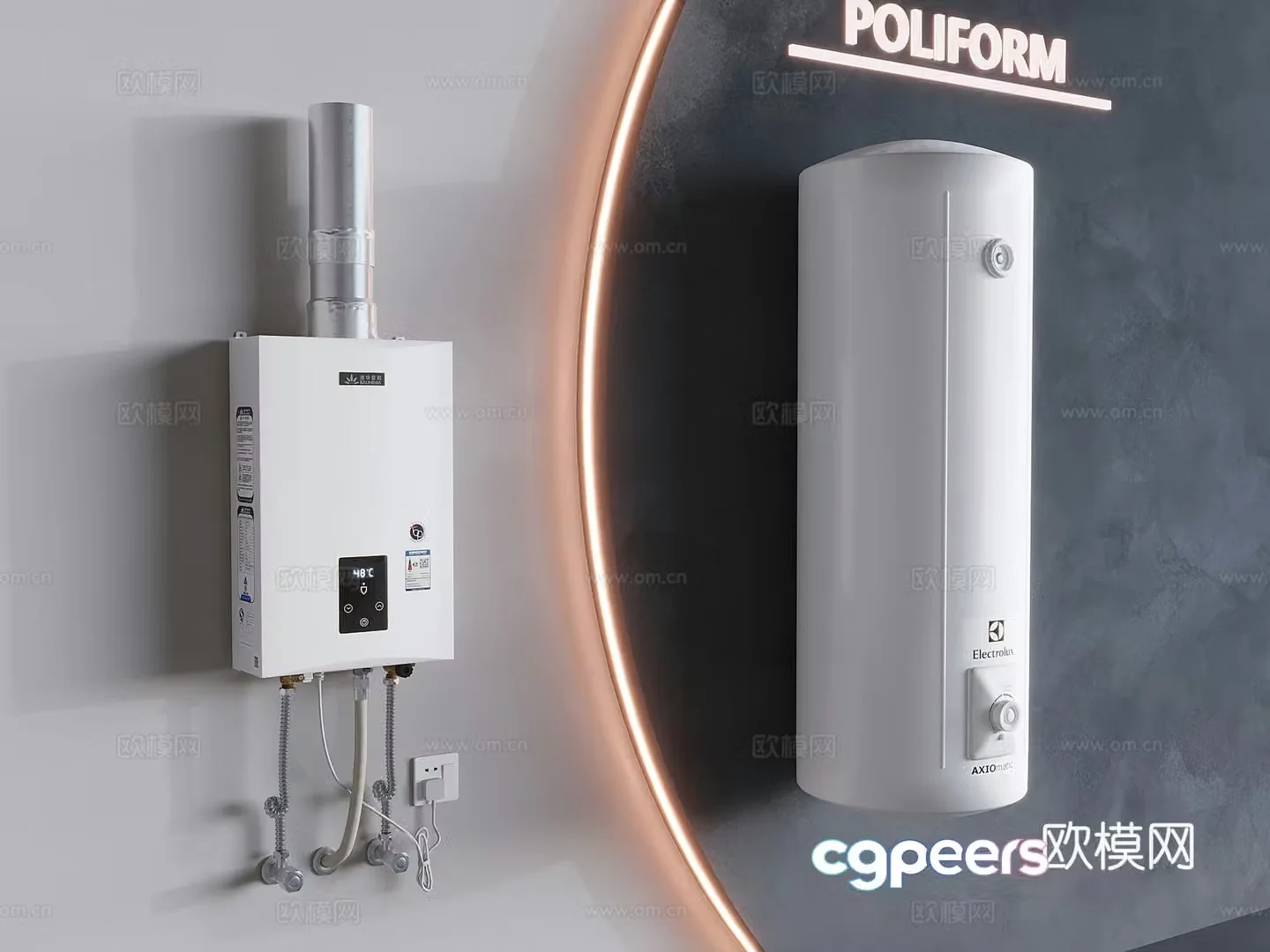Gas water heater wall -mounted boiler vertical water heater 3D model