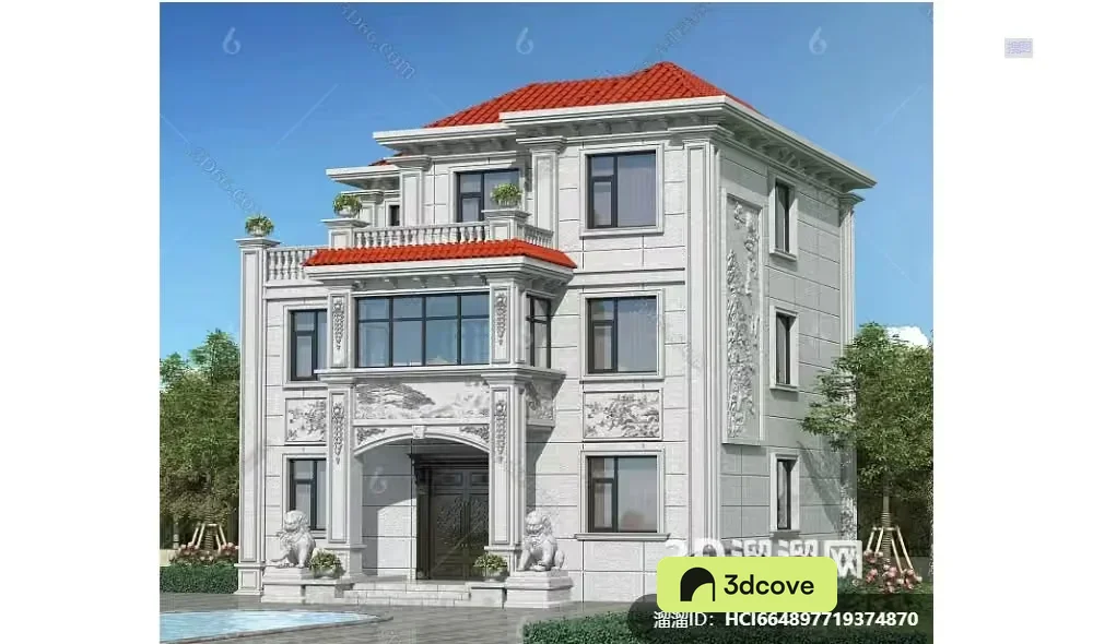 A Large House With A Red Roof