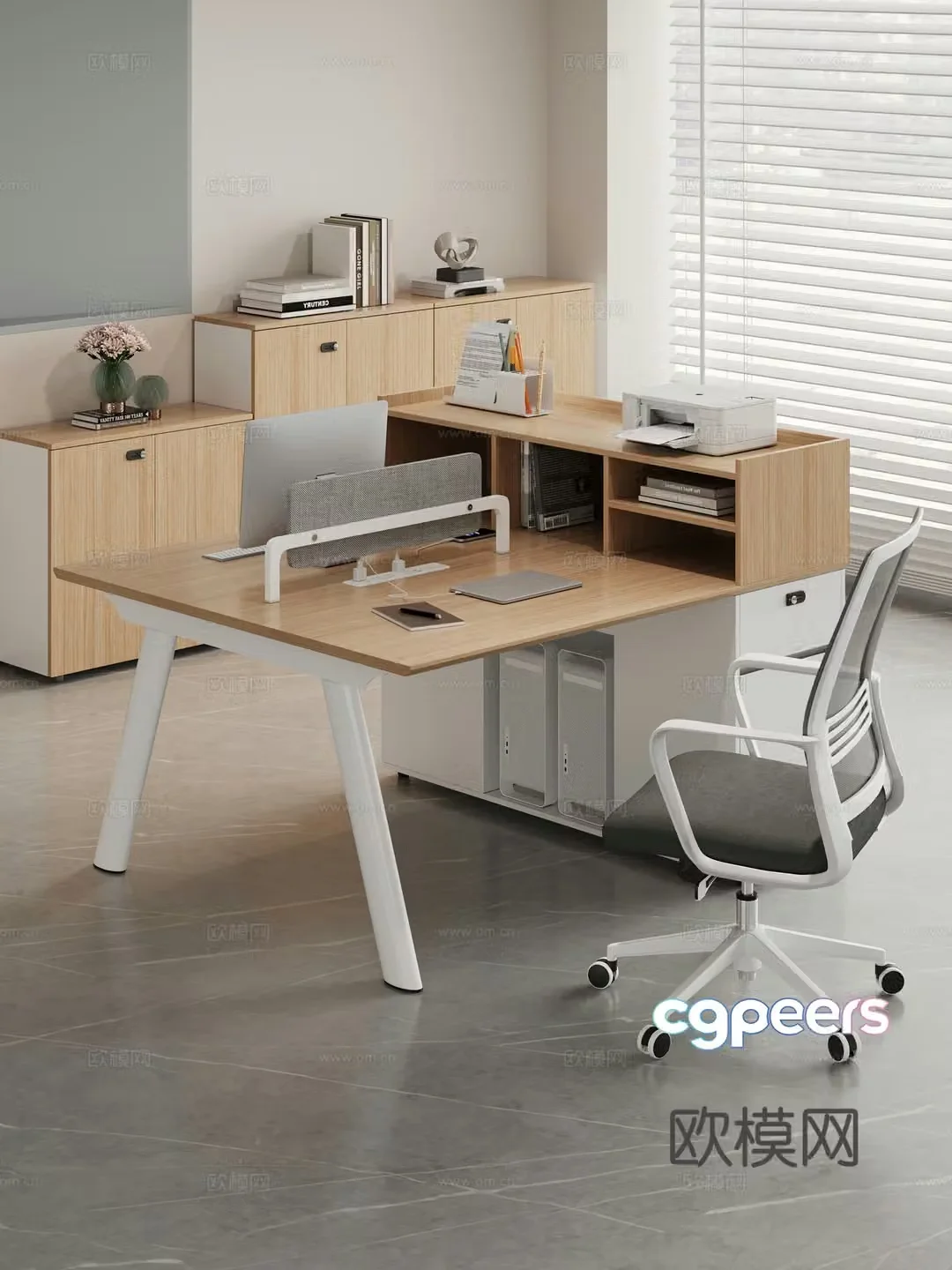 Modern office desk chair staff desk staff desk screen station public office area station 3d model