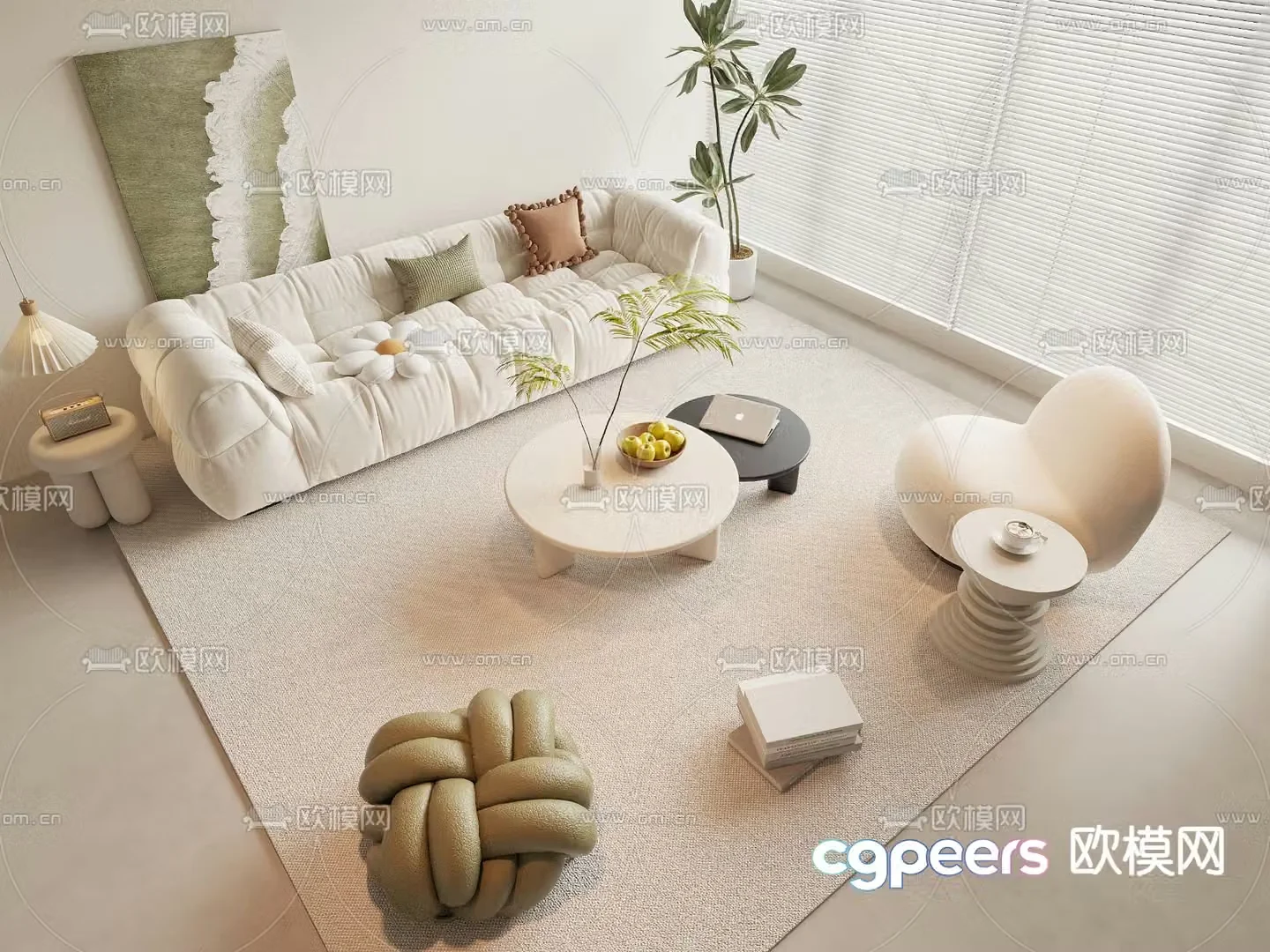 Cream style modular sofa 3d model