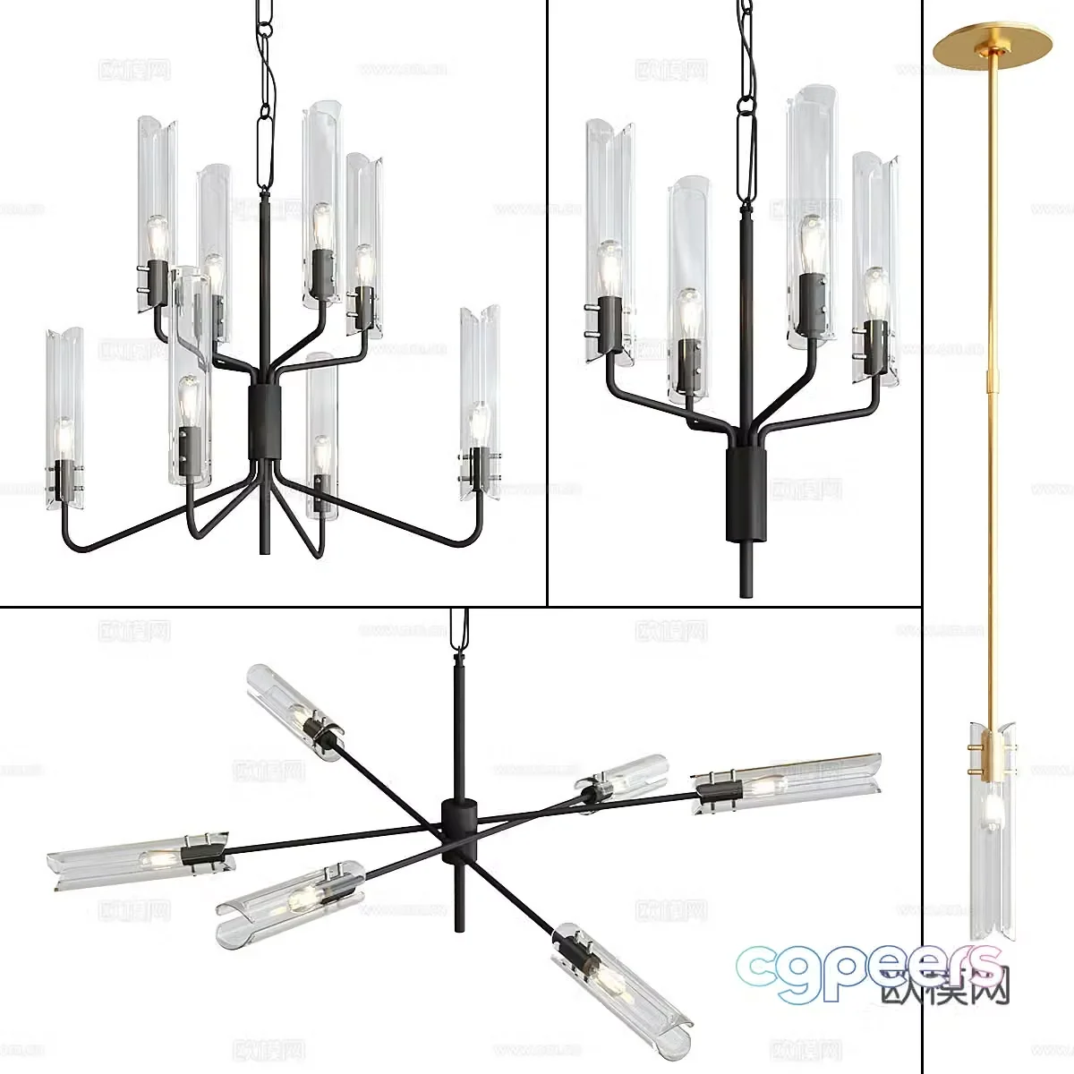 Modern light luxury metallic glass chandelier 3d model