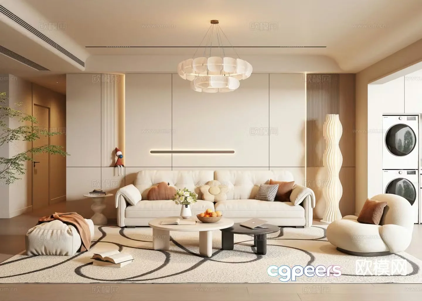 Creamy living room 3d model
