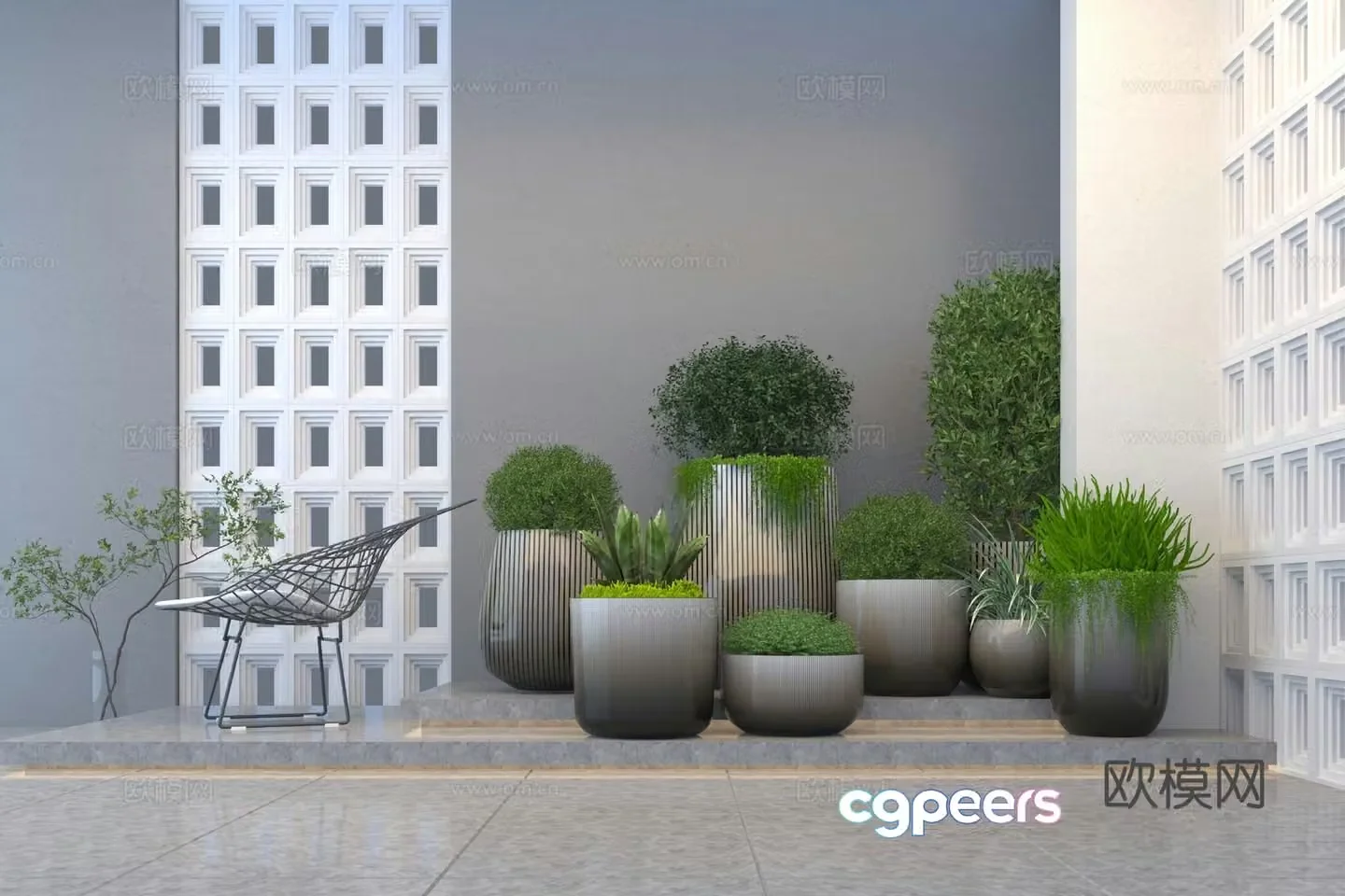 Modern flower bowl combination 3D model