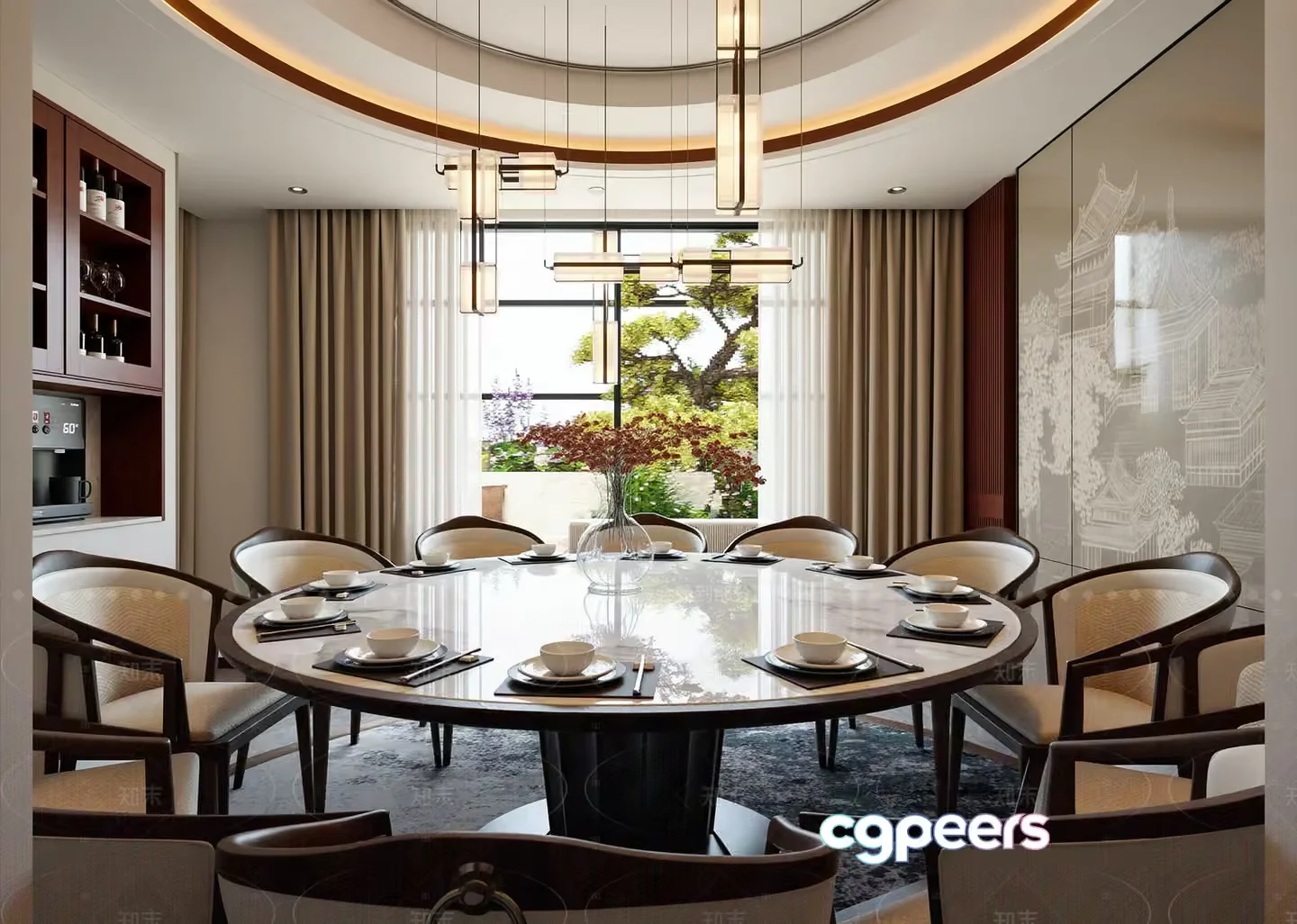 A Round Dining Table With A Glass Top 3D Model – 16646 – VRAY Render