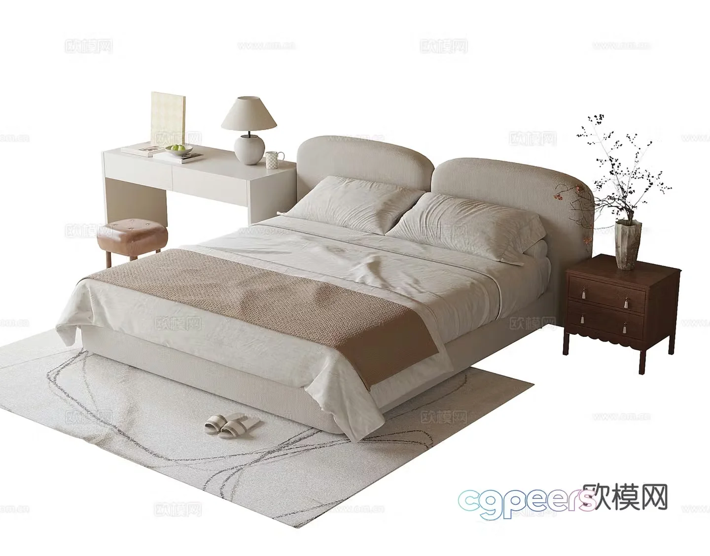 Modern children’s bed nightstand children’s desk chair 3d model