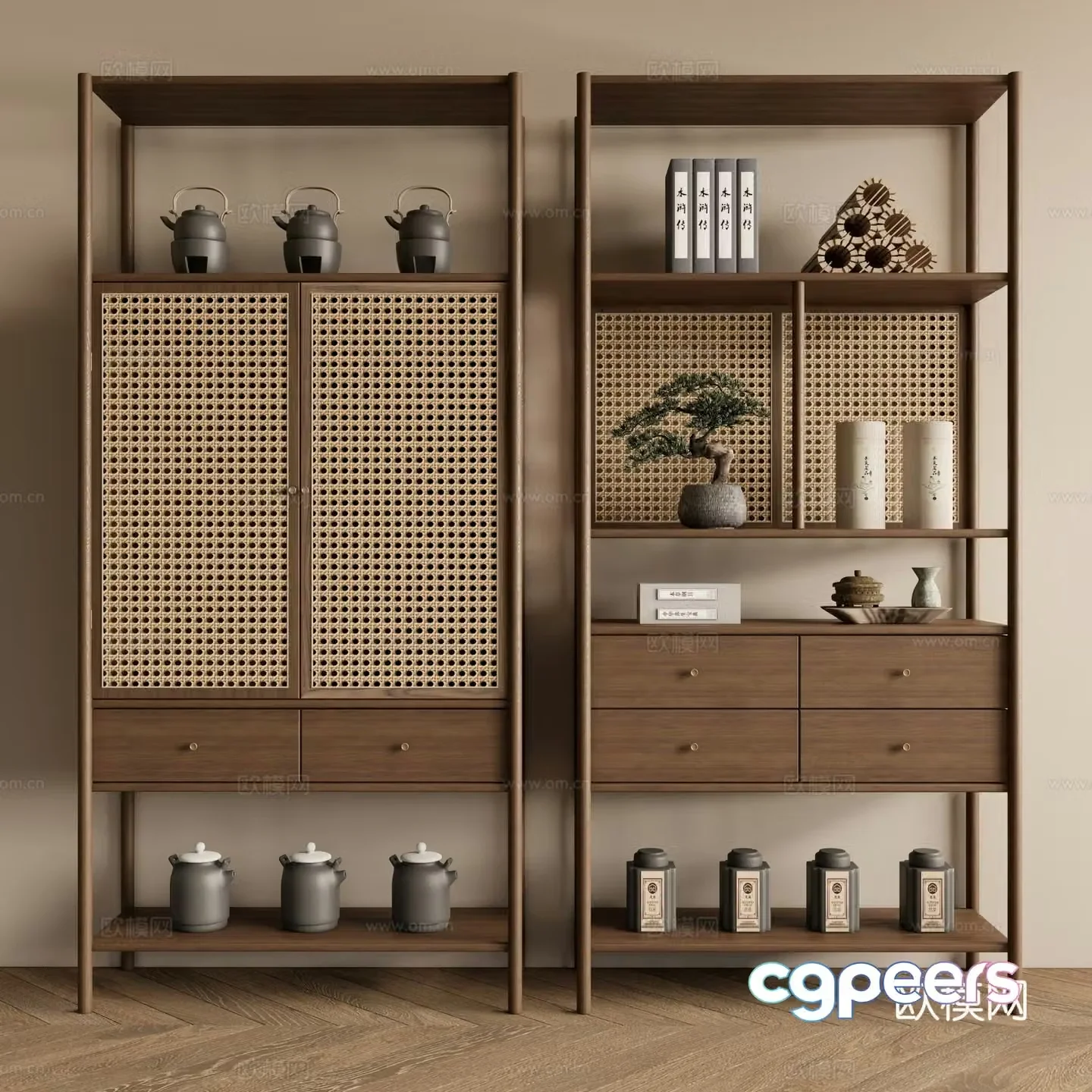 New Chinese style Zen book shelf 3D model
