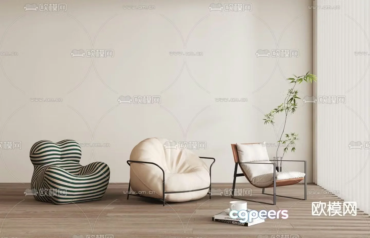 Beanbag sofa fabric single sofa leisure chair 3d model