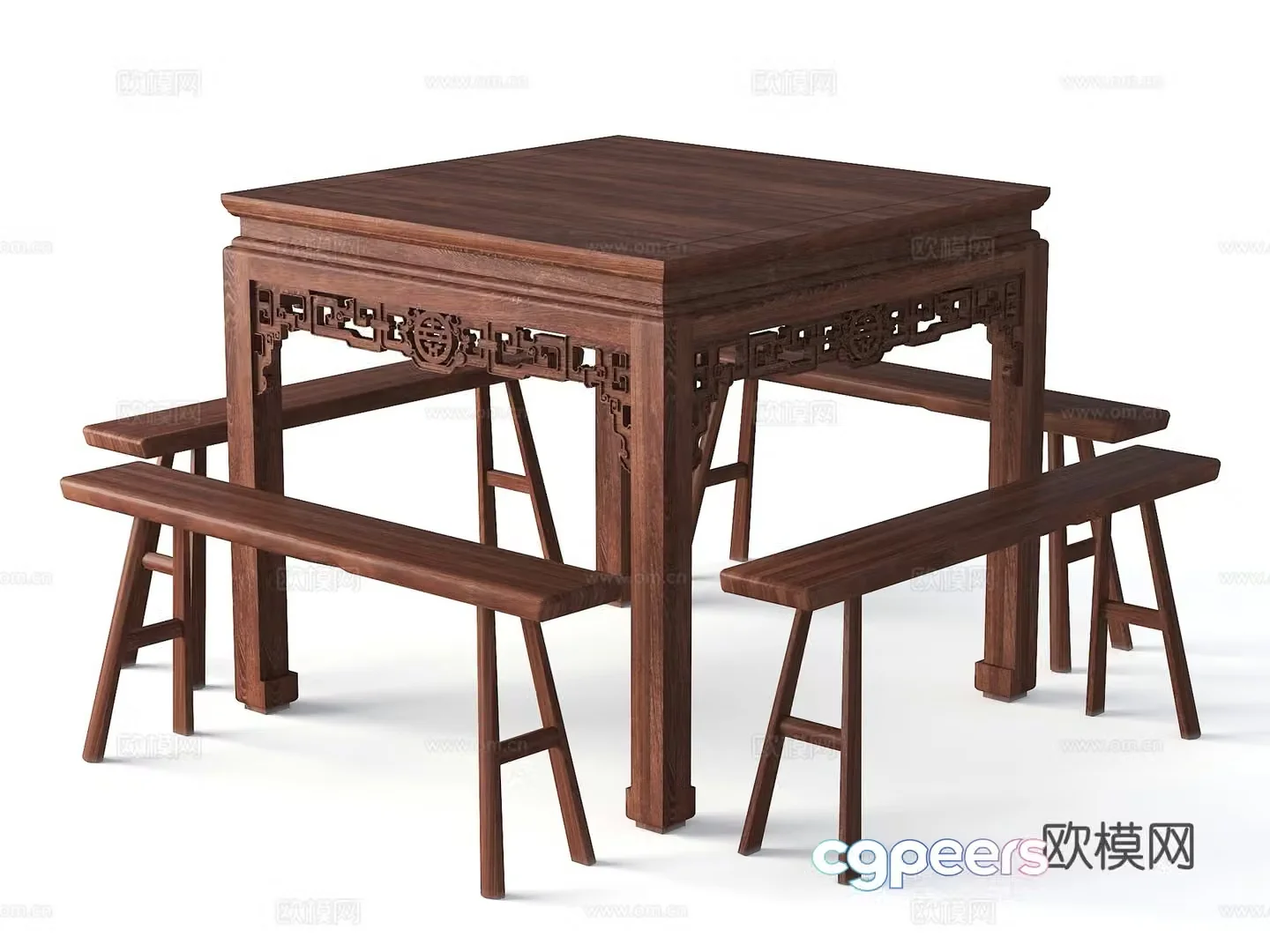 Chinese dining table and chairs Eight Immortals table 3D model