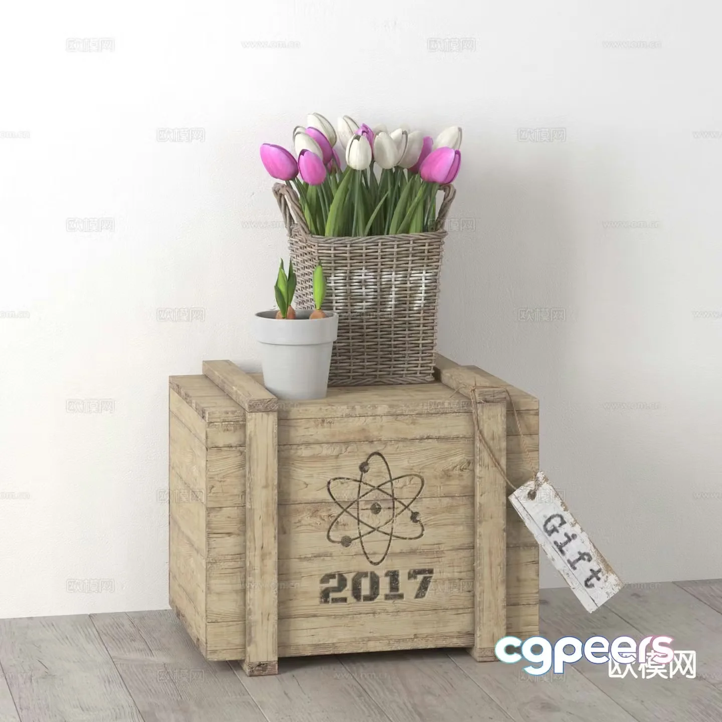 Nordic side cabinet side table wooden box short bookcase 3D model