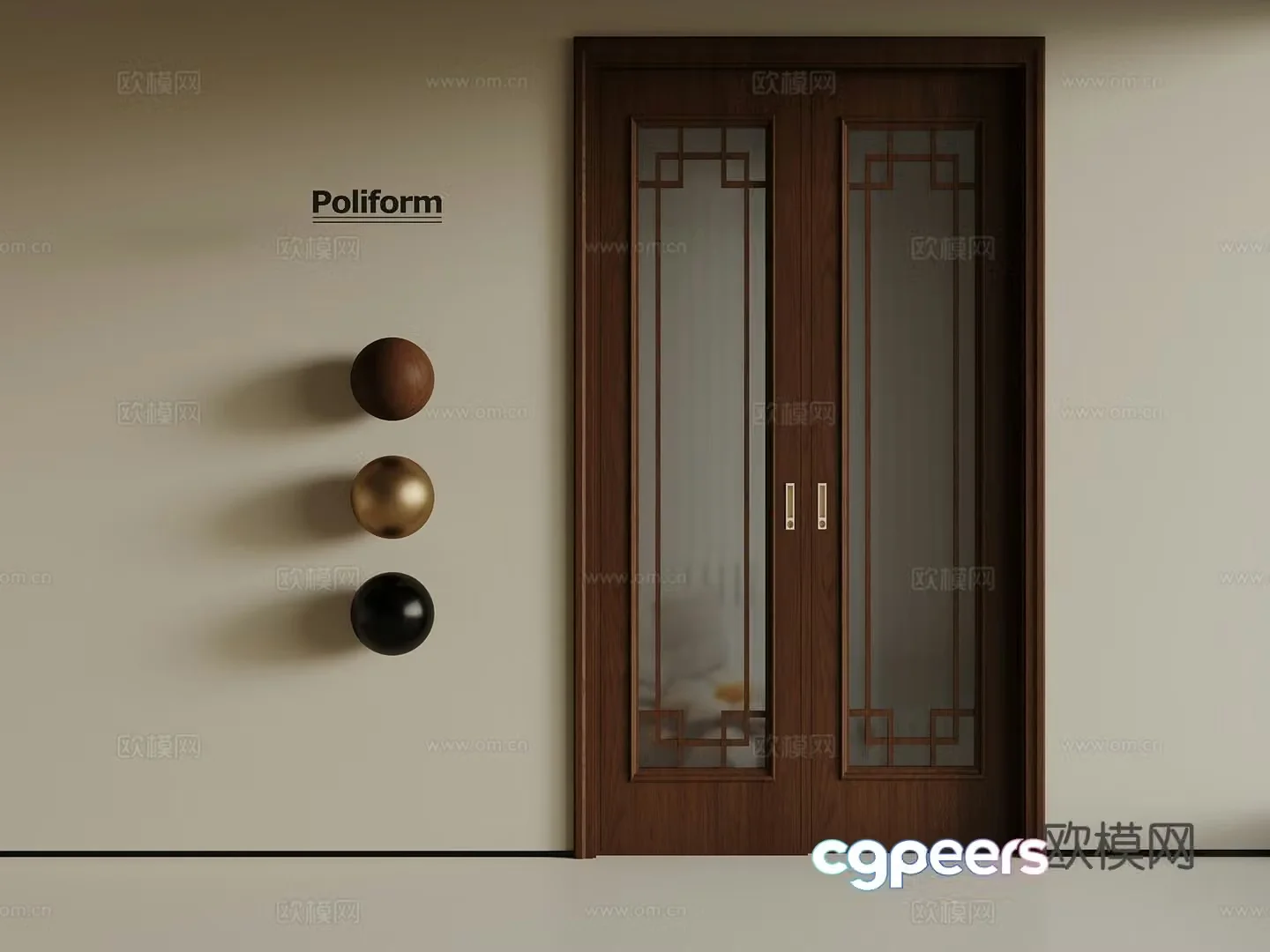 New Chinese sliding door glass kitchen bathroom glass door 3D model