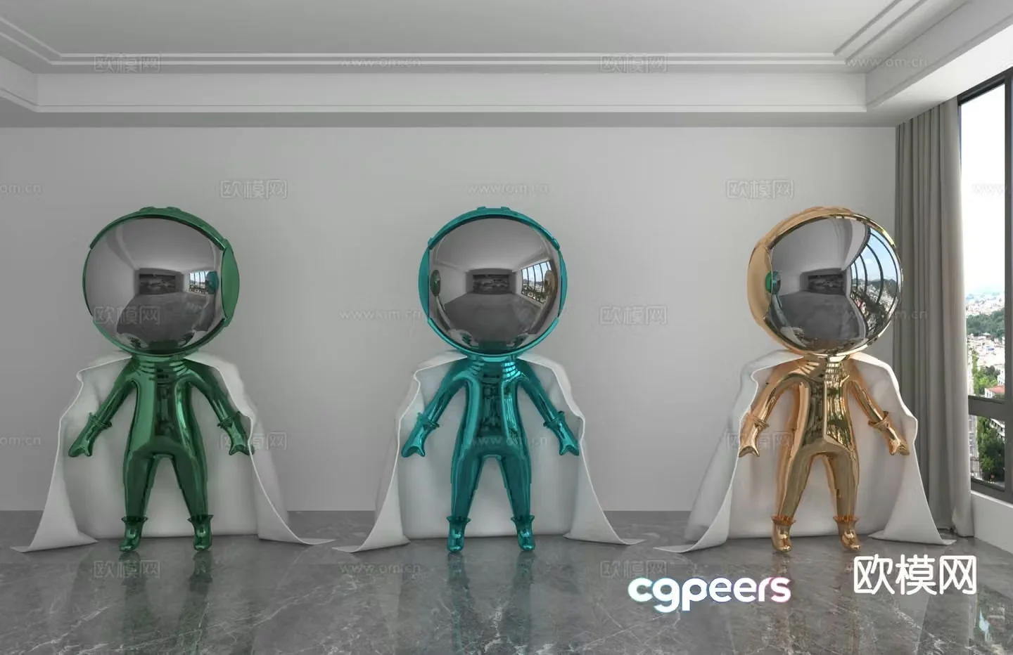 Modern color laser astronaut trendy ornament 3D model
