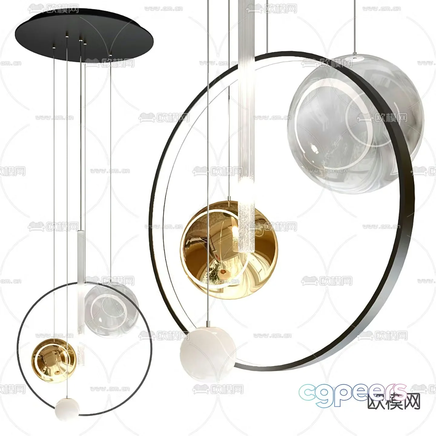 cattelan italia modern metal ring chandelier 3d model