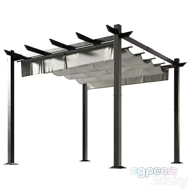 3ds Max Free – Metal pergola. Gazebo with a sliding fabric canopy