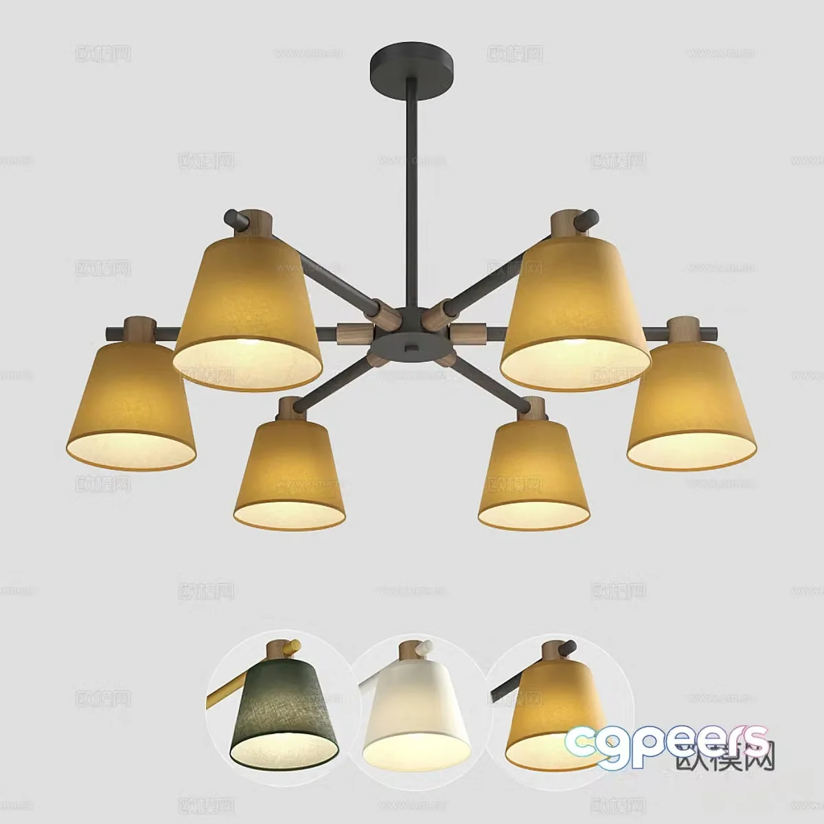 Nordic log decorative chandelier 3d model