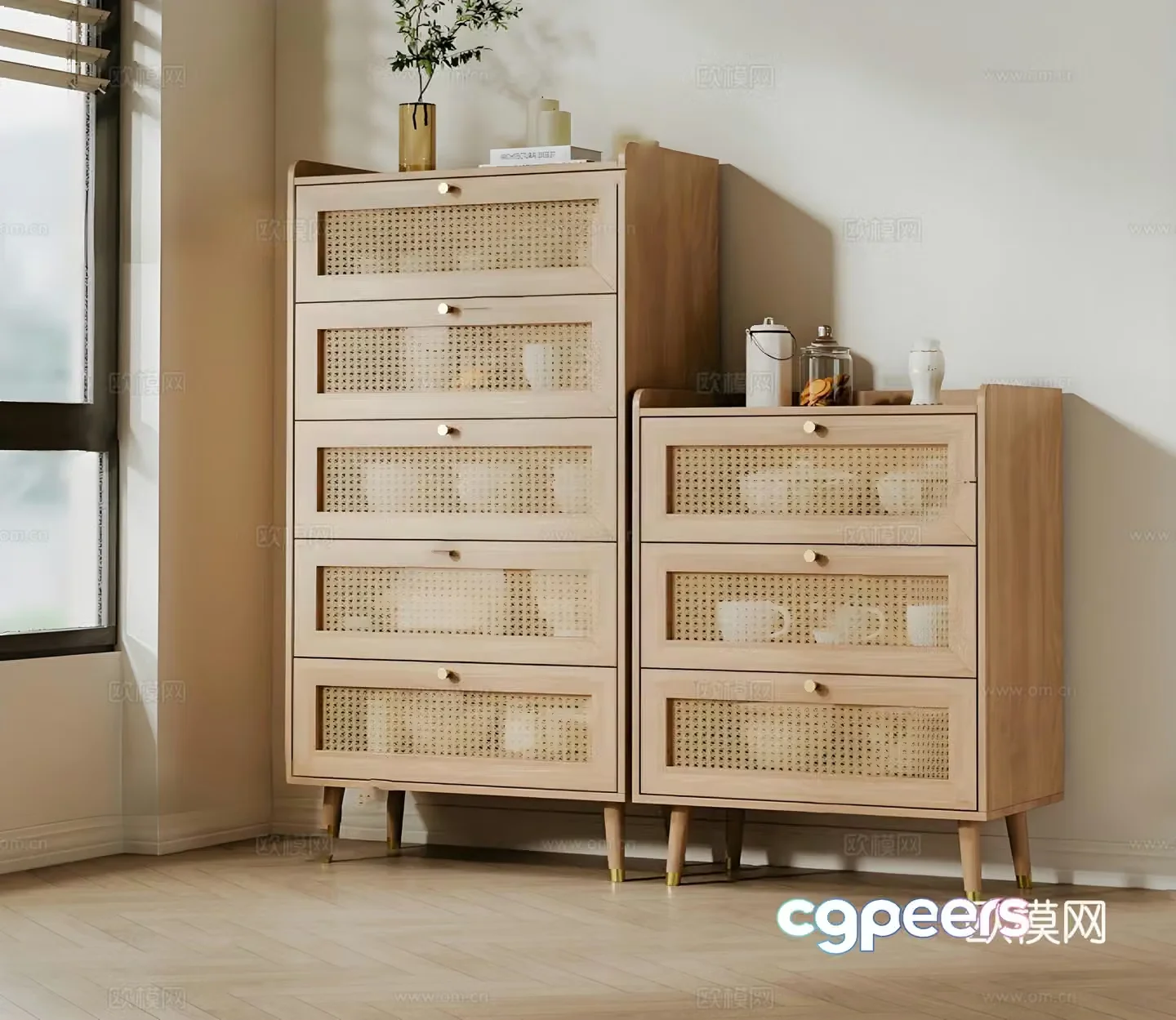 Nordic solid wood sideboard 3D model