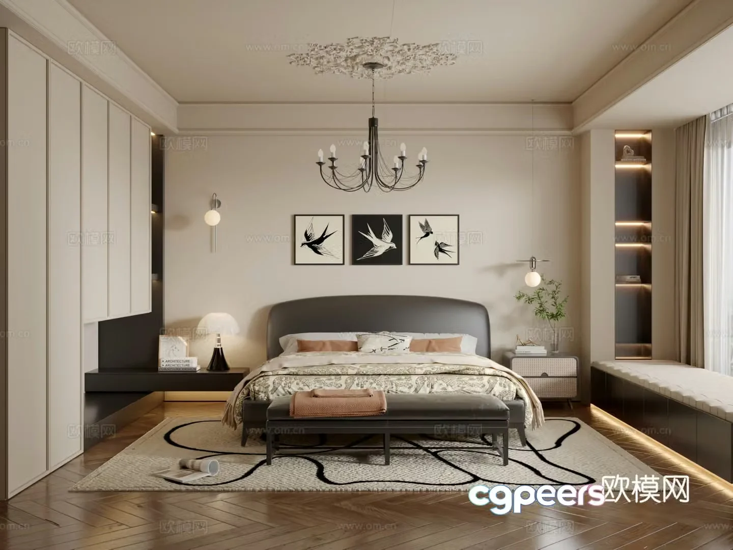 Middle style bedroom master bedroom 3D model