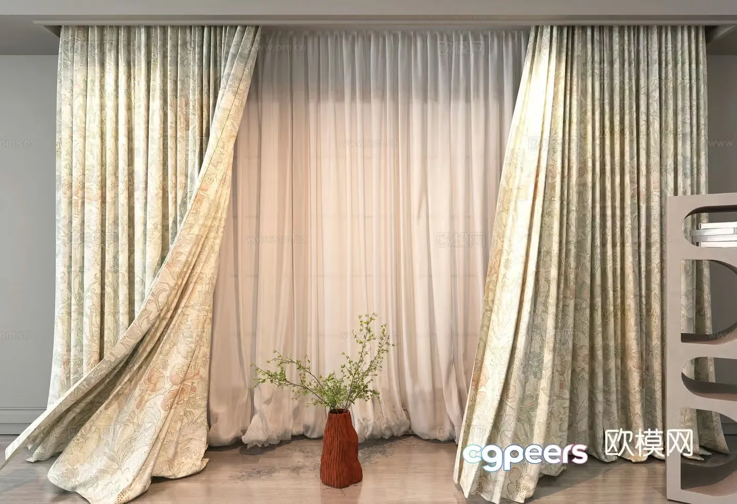 Modern printed curtains 3d model
