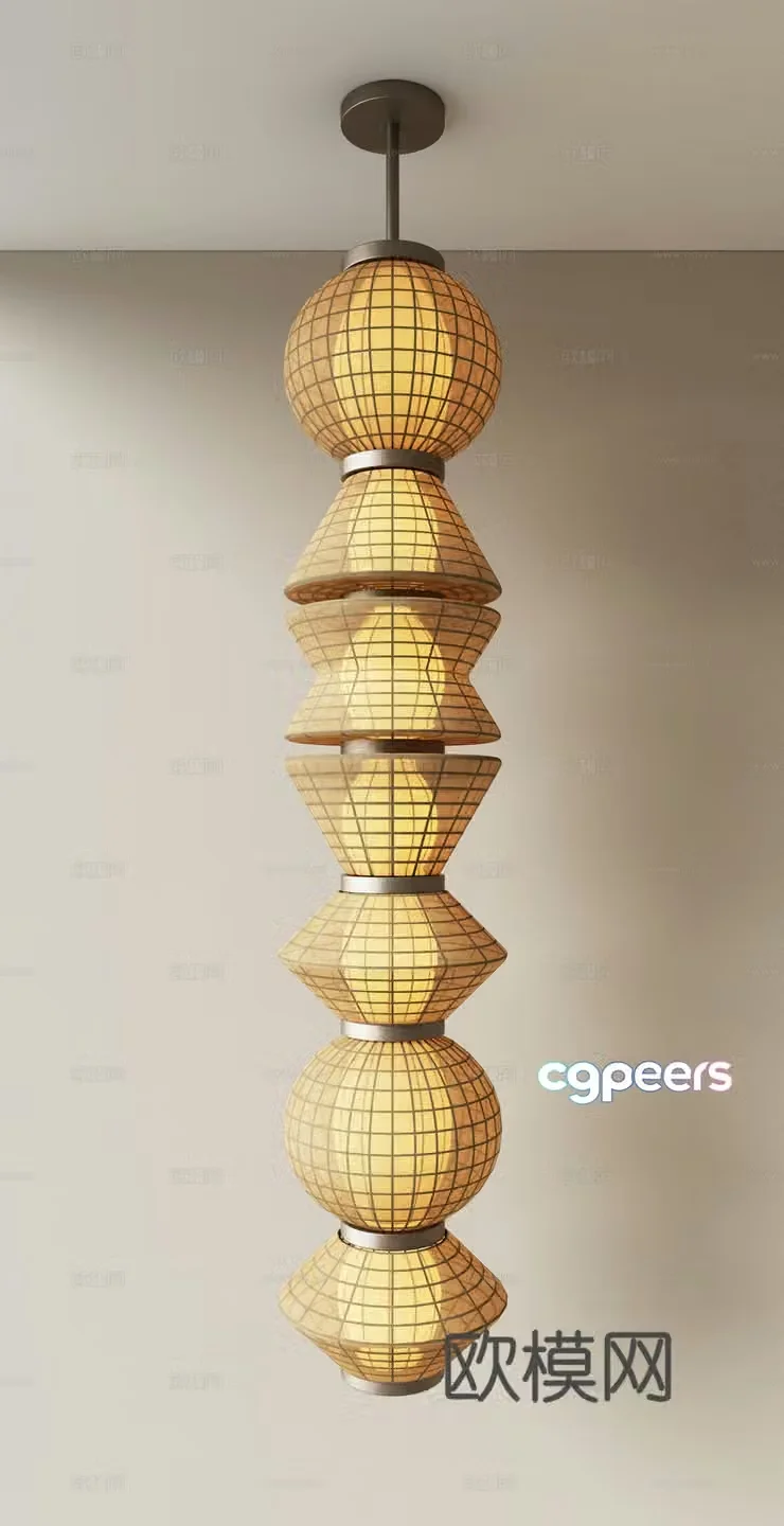 New Chinese style rattan chandelier lantern chandelier 3d model