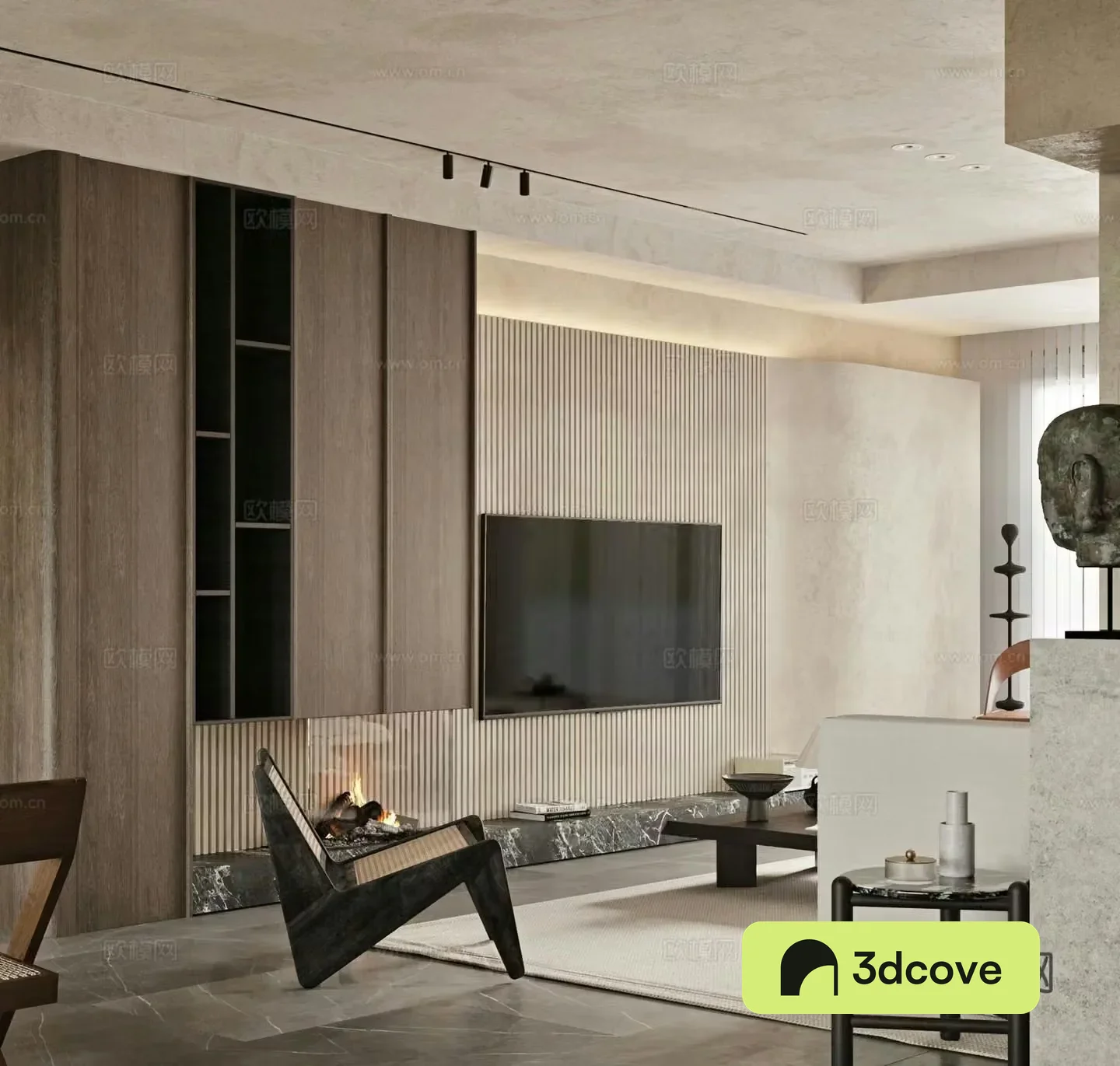 Wasabi Japanese style living room sofa combination retro leisure chair TV background wall 3d model