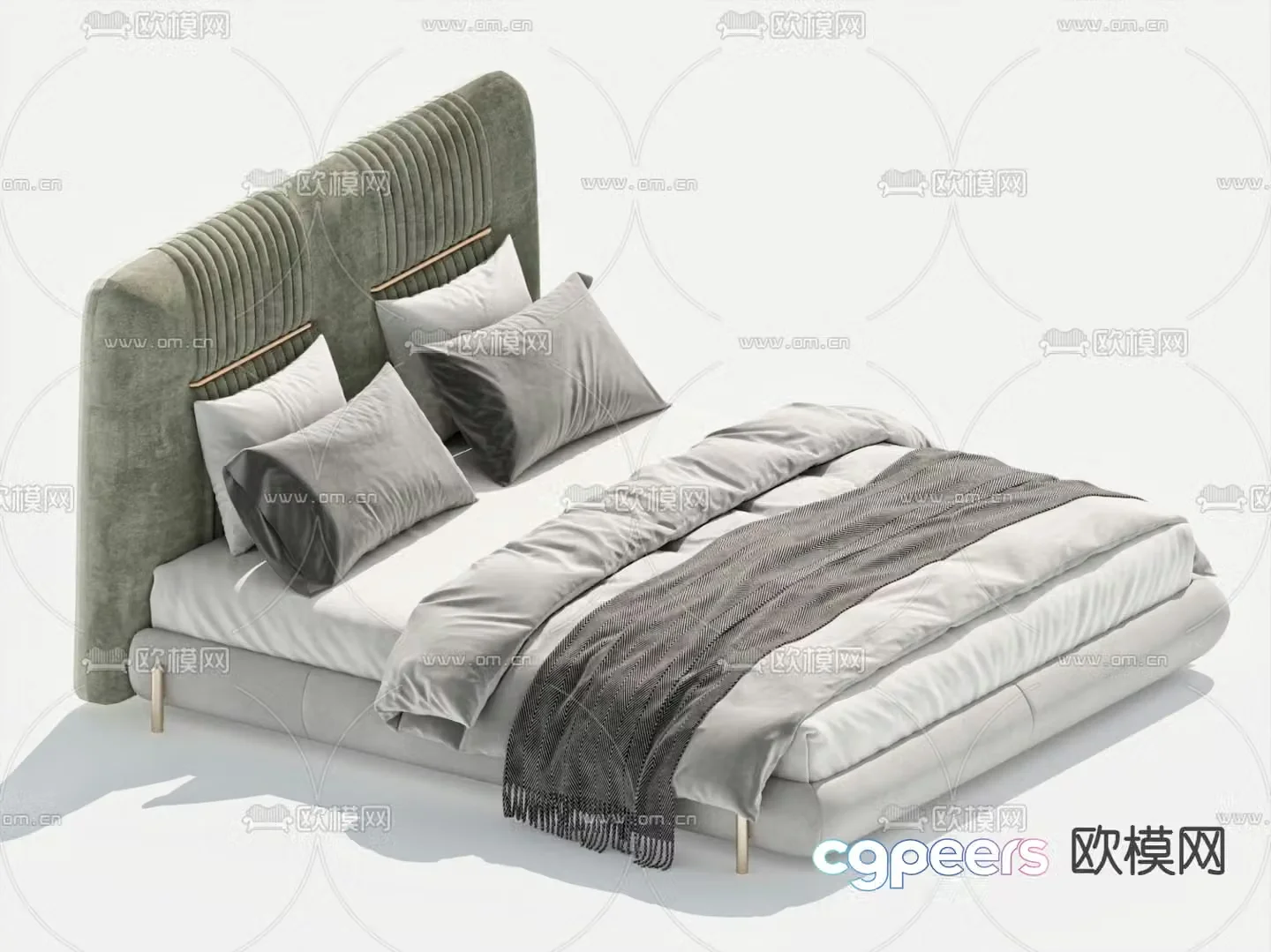 Simple double bed fabric bed 3d model