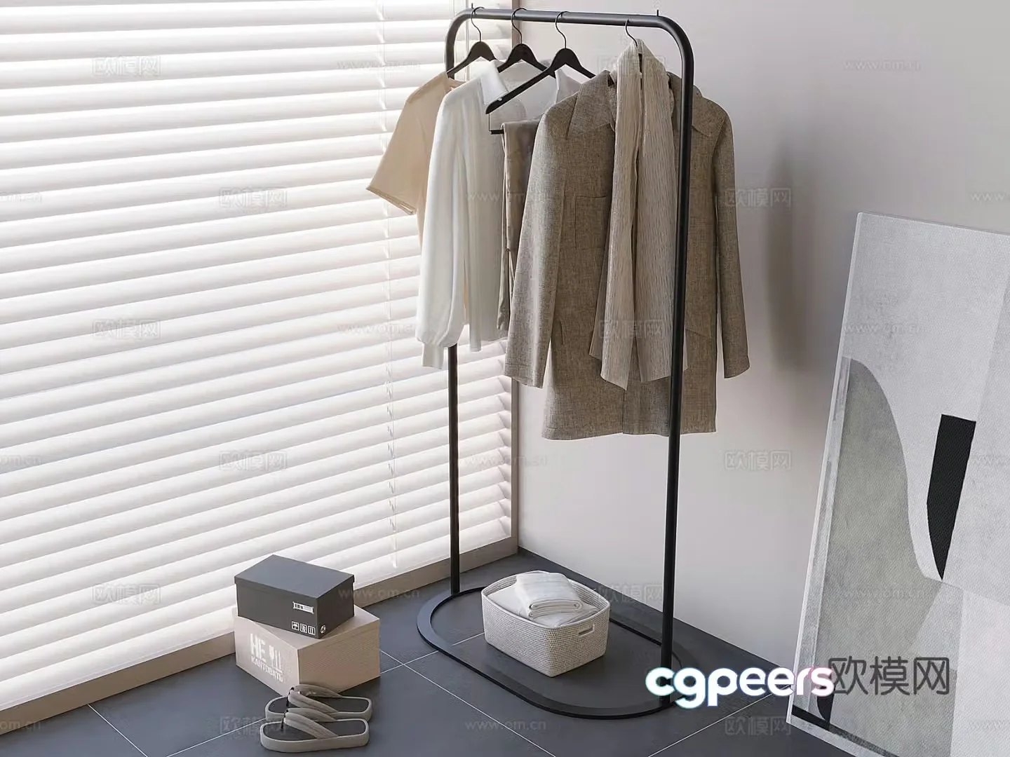 Wrought iron clothes hanger floor-standing clothes hanger coat rack 3D model