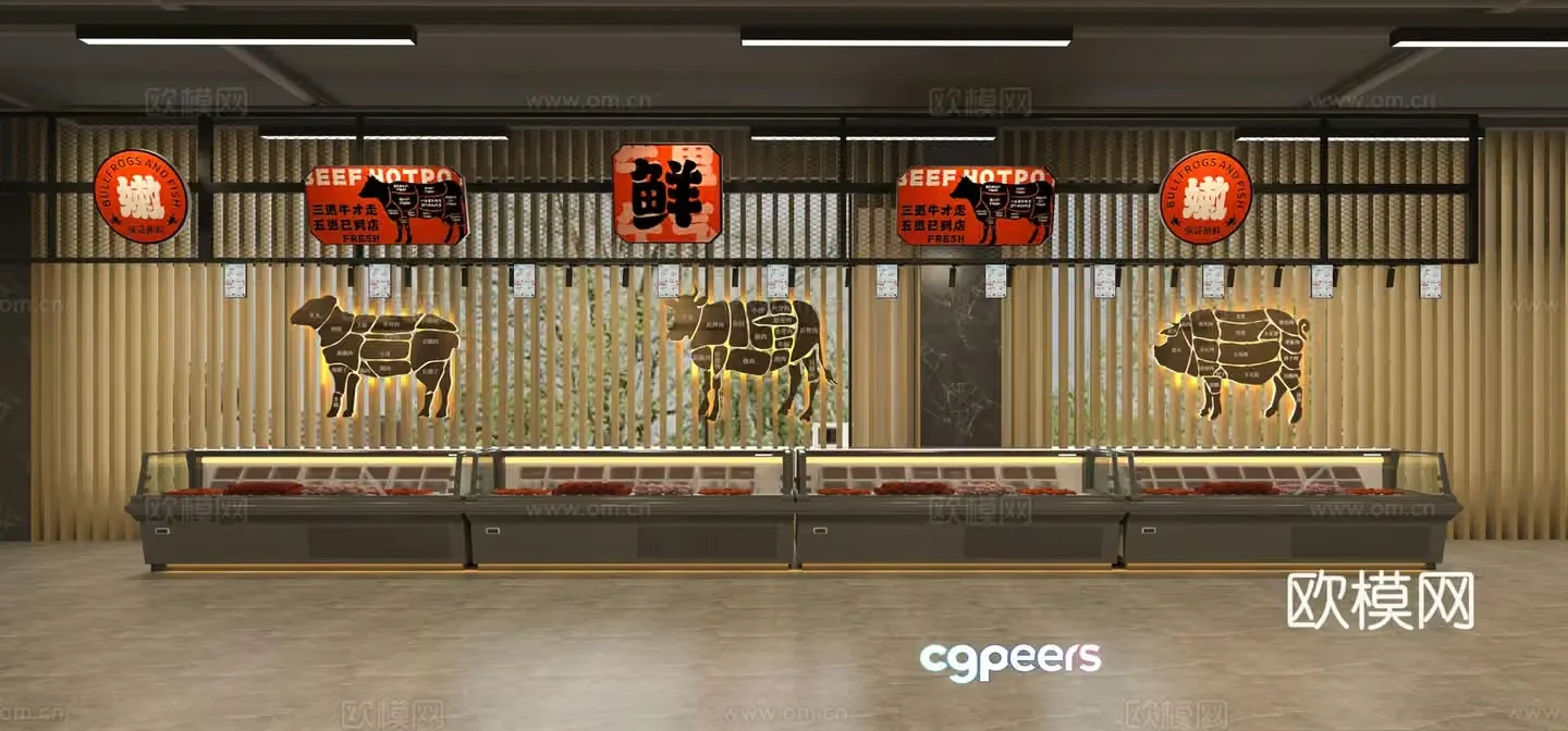 Supermarket butcher shop 3d model