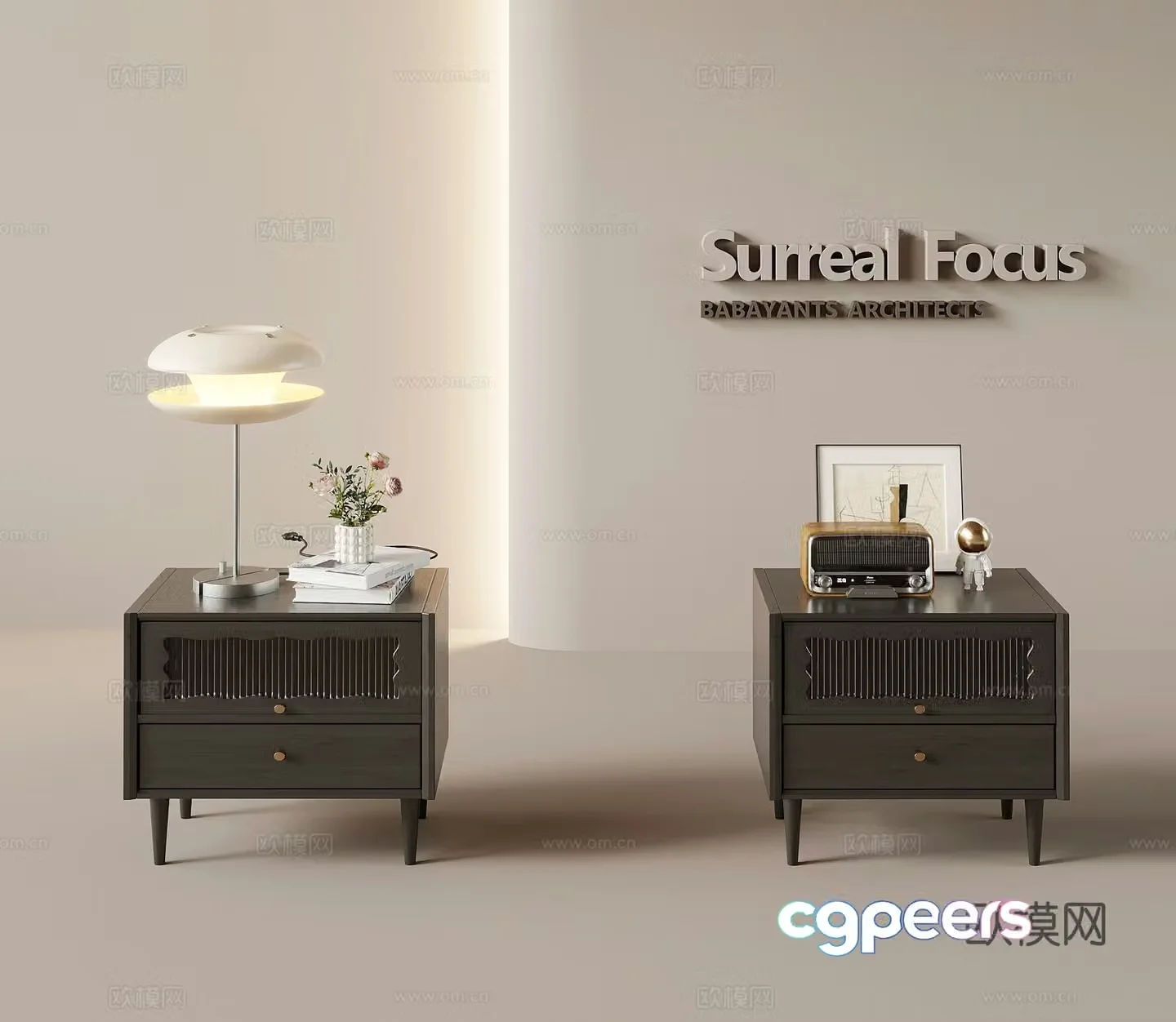 Bedside table French retro style bedside table jewelry ornaments desk lamp 3d model