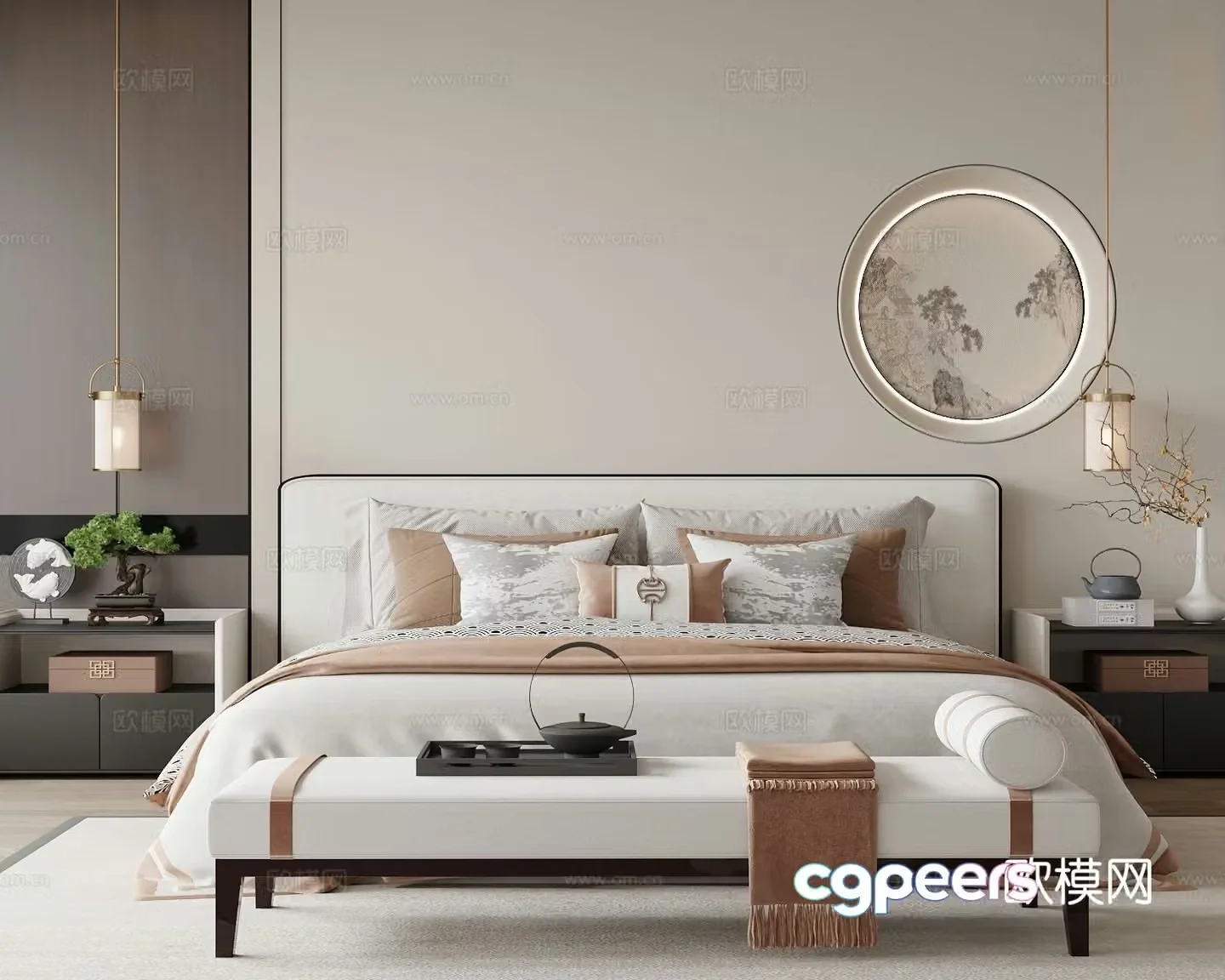New Chinese style double bed 3d model